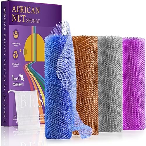 Miniatura 20 de 4 Piezas de Paño de Baño Exfoliante Toalla de Ducha Esponja de Red Africana Paño de Lavado Japonés Esponja Exfoliante para la Cara Esponja de Luffa