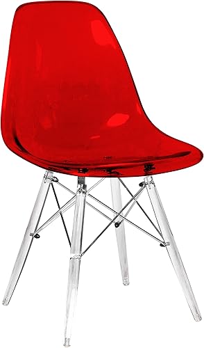 LeisureMod Dover - Silla auxiliar moldeada con patas de acrílico, color rojo transparente Rojo transparente,Claro,Transparente negro,Azul