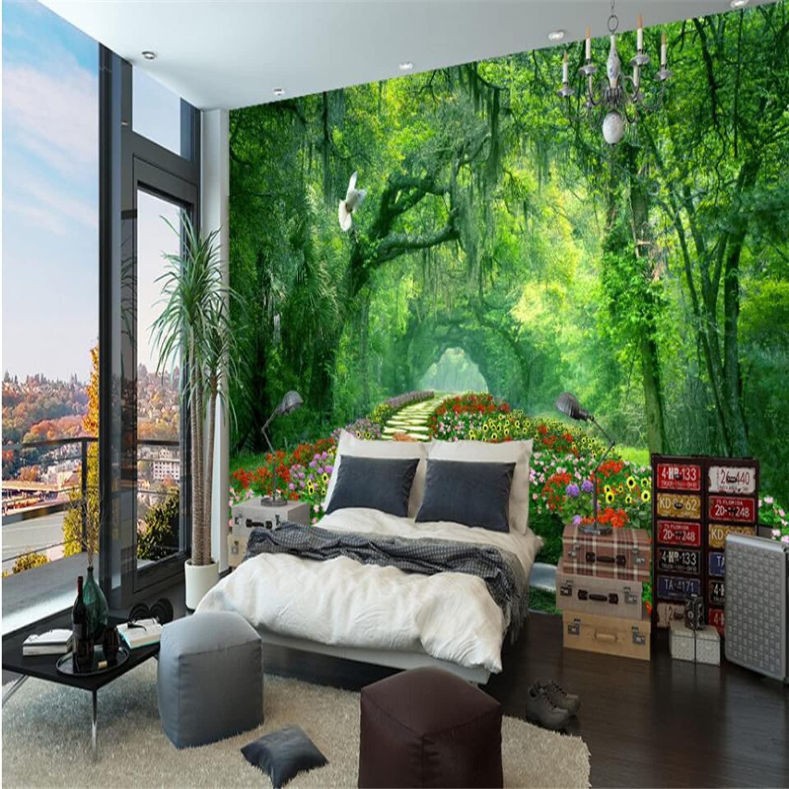 INSTR Forest Path 3D Wall Decals Wallpapers, Rainforest Wallpaper,for Bedroom Restaurant Murals Living Room Sofa Living Room Large TV Background Wall