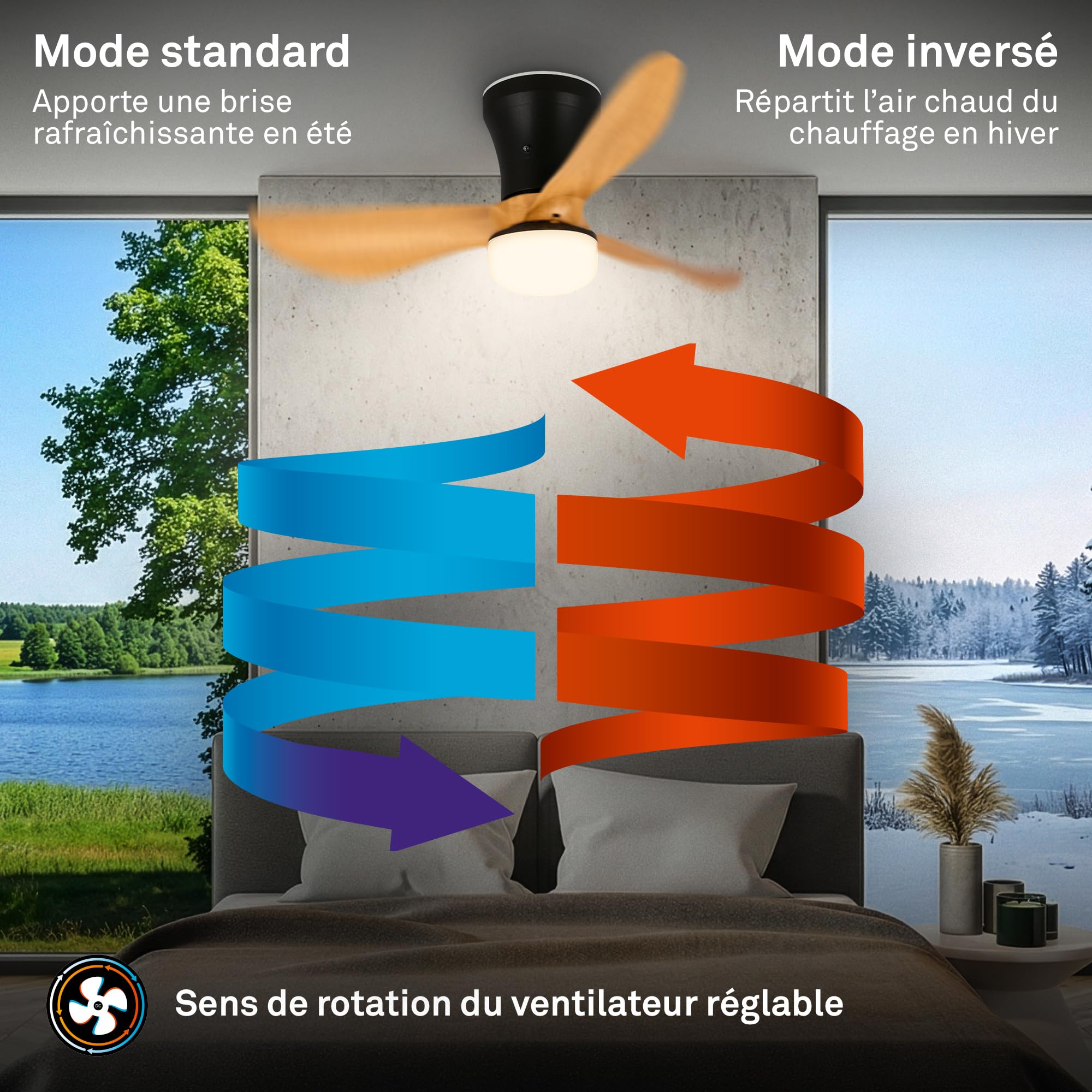 BRILONER - Plafonnier ventilateur de plafond LED avec éclairage, télécommande, moteur DC silencieux à 3 vitesses, CCT et intensité réglable, pales amovibles, plafonnier ventilateur, 78 cm, noir bois