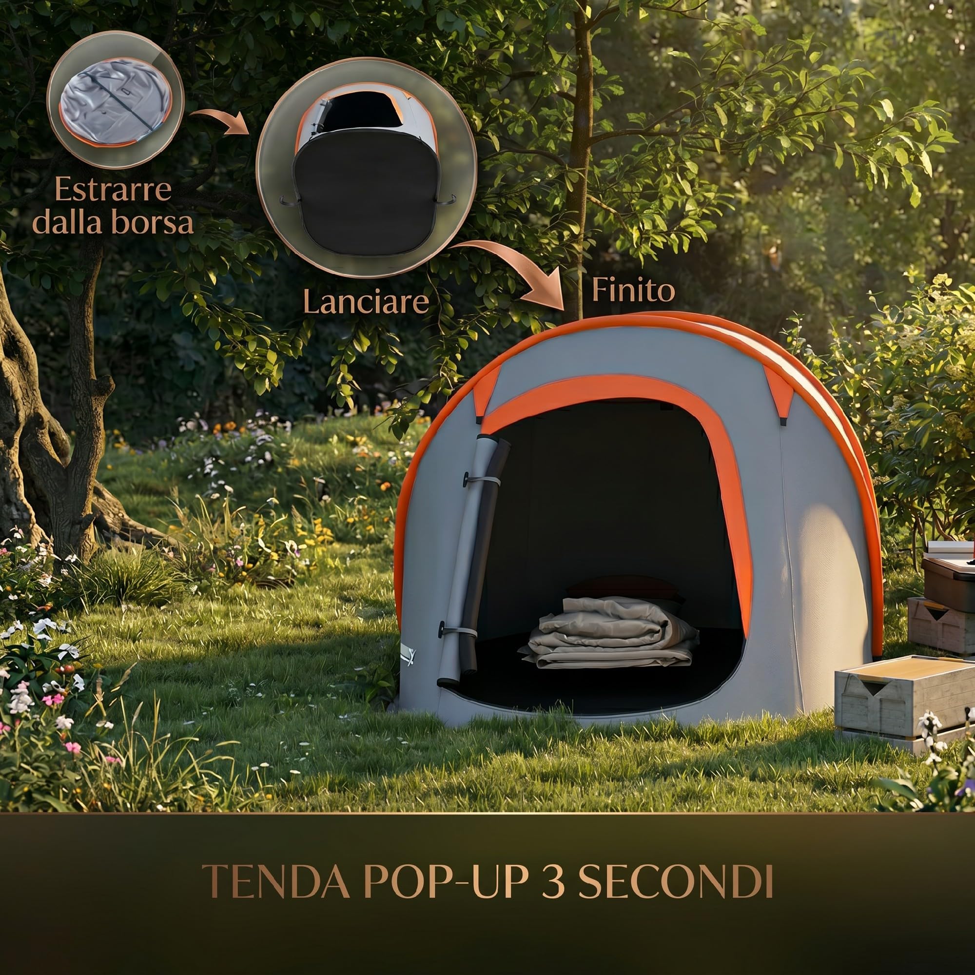 Outsunny Tenda da Campeggio Impermeabile 2-3 Posti Pop Up 245x148x105 cm