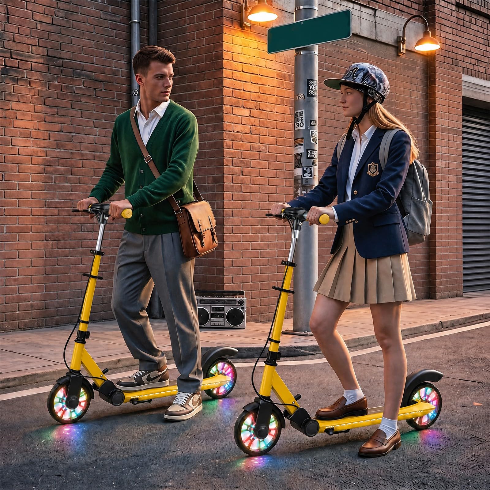 HOMASIS Trottinette Enfant et Adulte, Trottinette Pliable avec 2 Roues Lumineuses, Guidon Réglable en 3 Hauteurs, Béquille, Cadre en Aluminium, Plateforme Antidérapante, Charge 100 kg, 6+ Ans