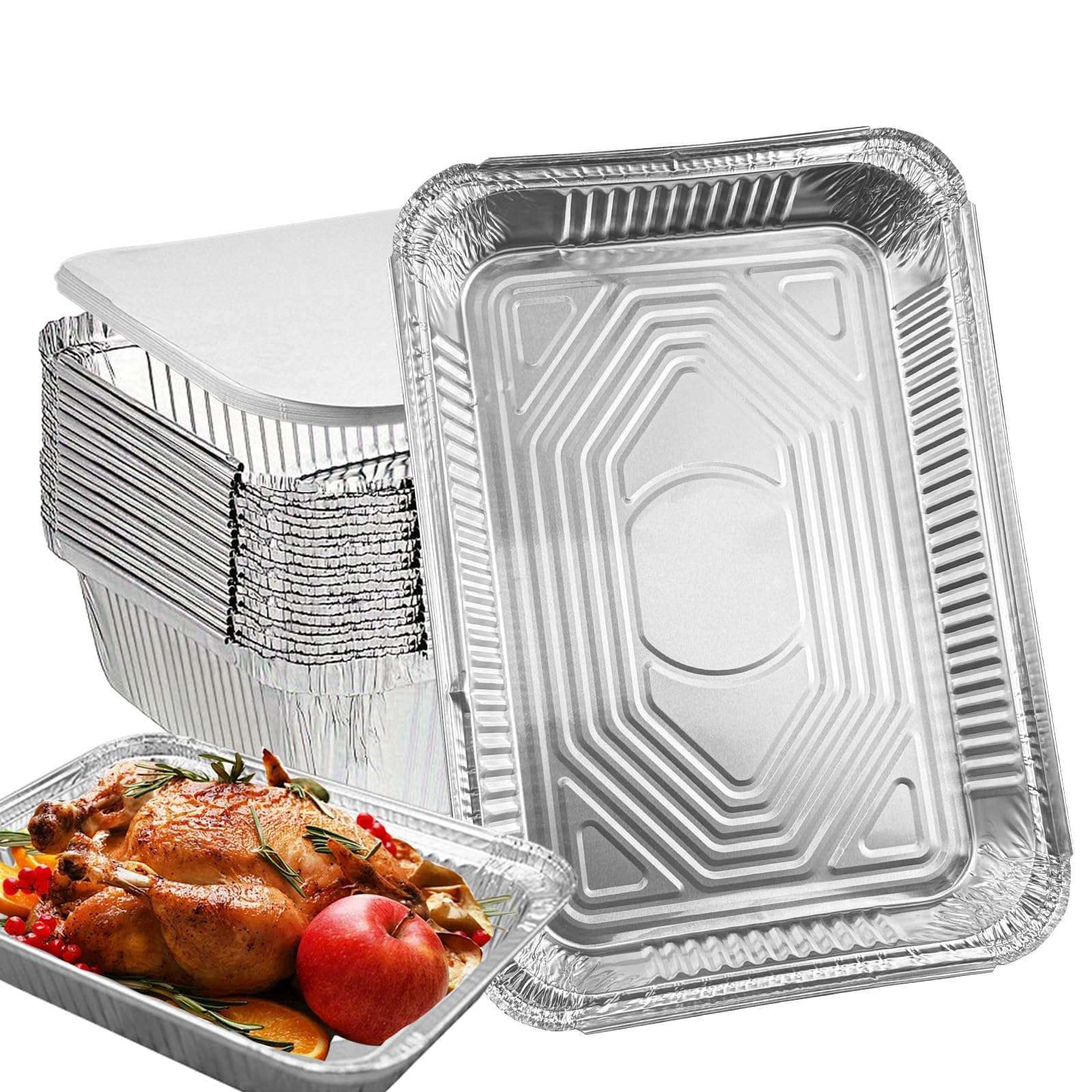 XWGKLN 20pcs Large Aluminium Foil Trays with Lids - 31x21x5cm/2000ml Family Size Foil Trays with Lids for Oven Use, Food Storage, BBQ, Roasting and Baking
