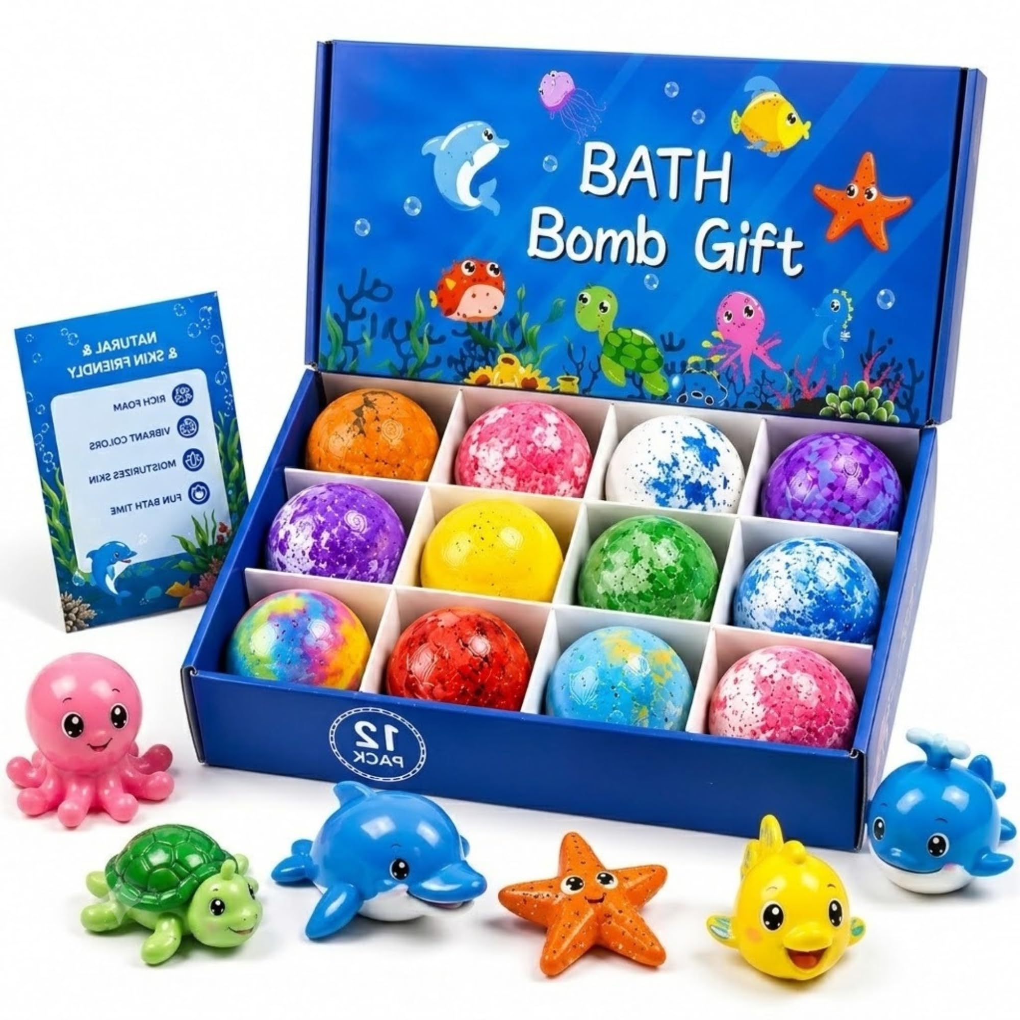 Premium Natural Bath Bombs Gift Set with Surprise Toys Inside Safe for Kids, Gives Rich Froth & Colorful Bubble Bath Bombs, Moisturizing Fizzies, Birthday Return Gifts & Relaxing Bath Spa-image-8