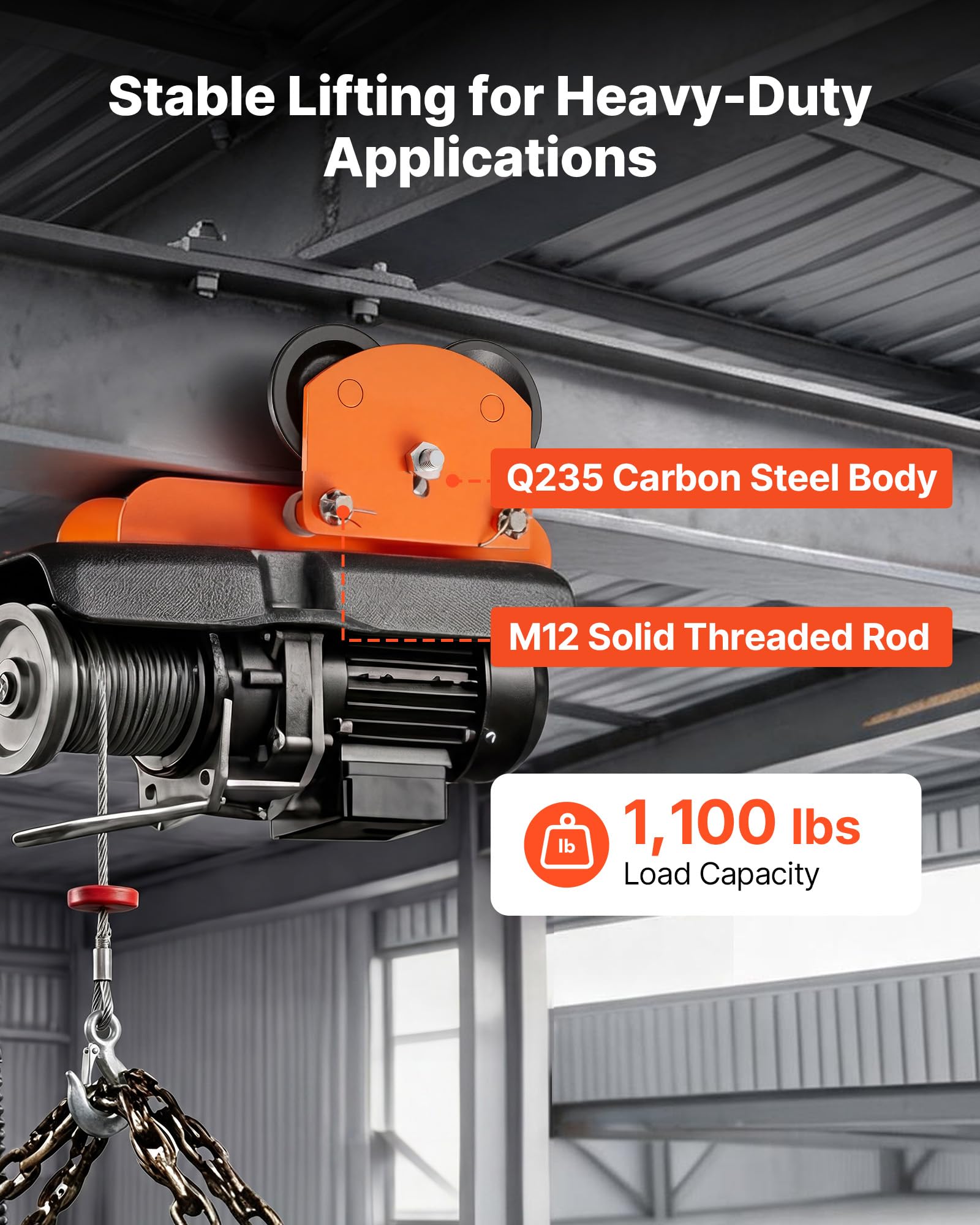 VEVOR Carrello per Trave a I, Carico 0,5 T, Larghezza Regolabile 68–110 mm, Carrello a Spinta per Paranco Elettrico a Doppia Ruota Scorrevole, Adatto per PA200–PA500, per Travi a I Dritte e Curve