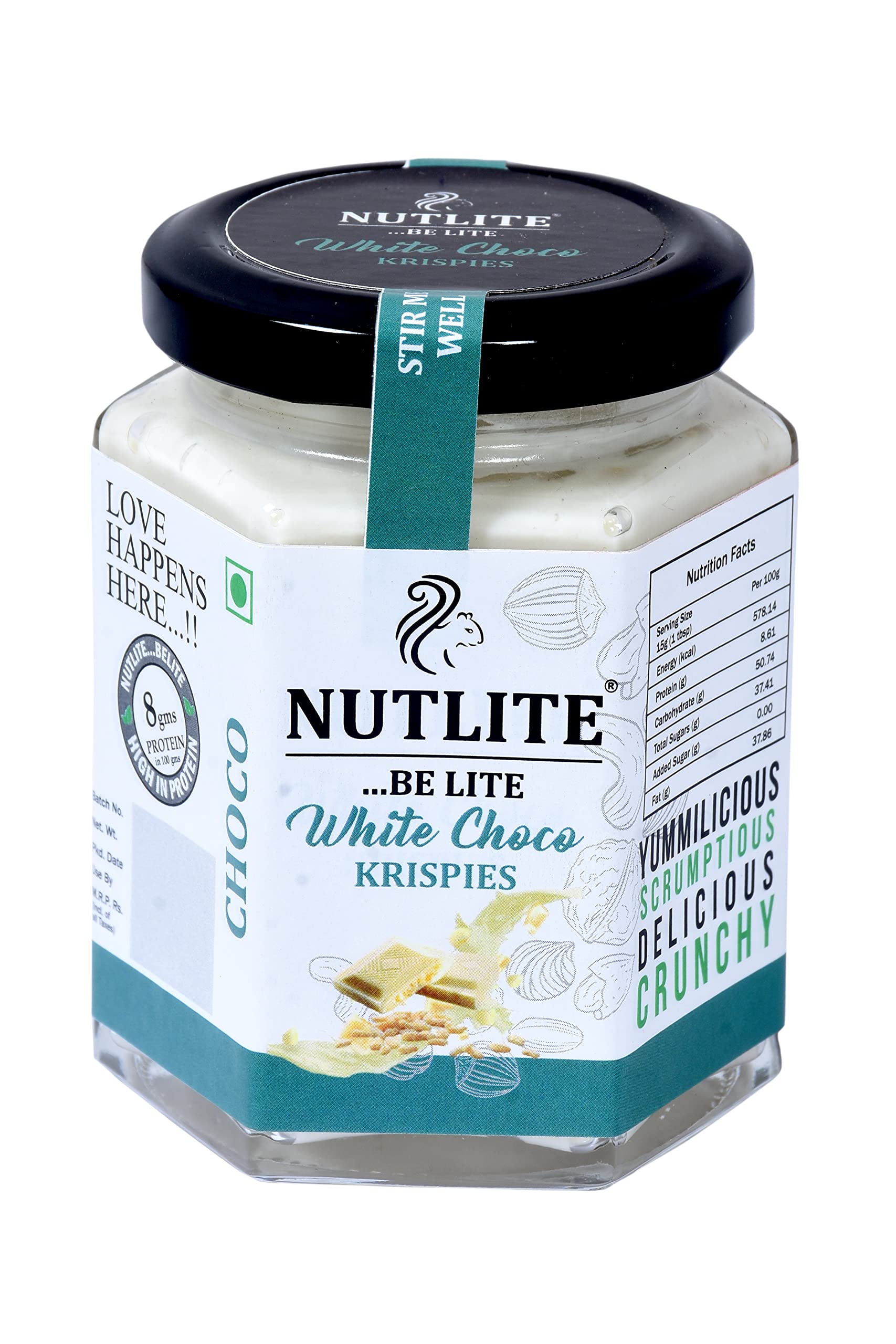 NUTLITE ...BE LITE White Choco Krispies, 150 Gm | 100% Pure and Natural | No Added Sugar | Gluten Free | High in Protein