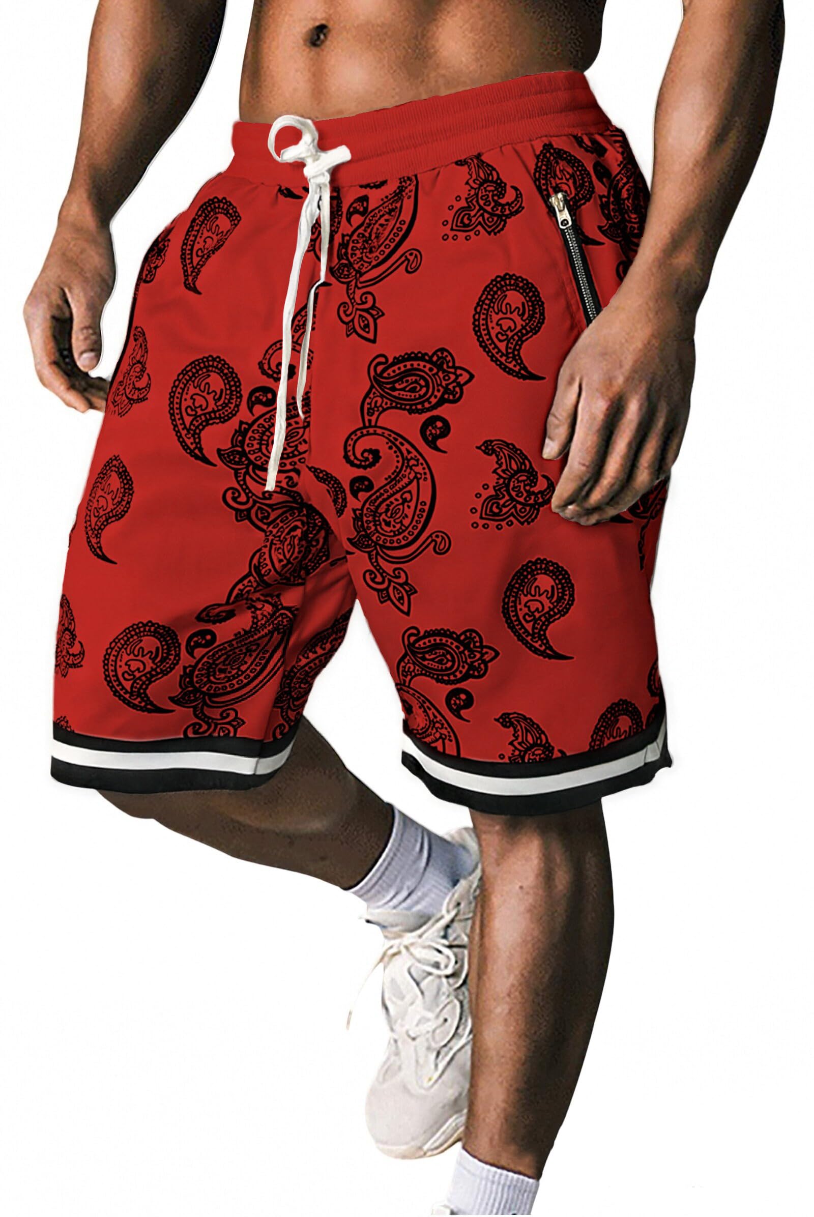 MECH-ENG Men's Paisley Shorts Athletic Casual Workout Gym Basketball Shorts Bandana Drawstring Shorts