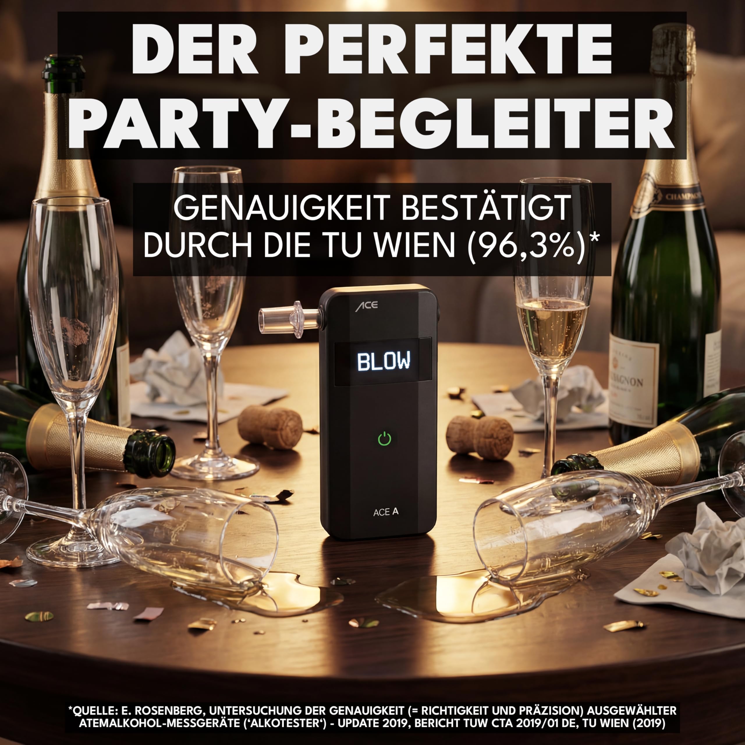 ACE A Alkotester digitaler Alkoholtester mit elektrochemischem Sensor Schwarz