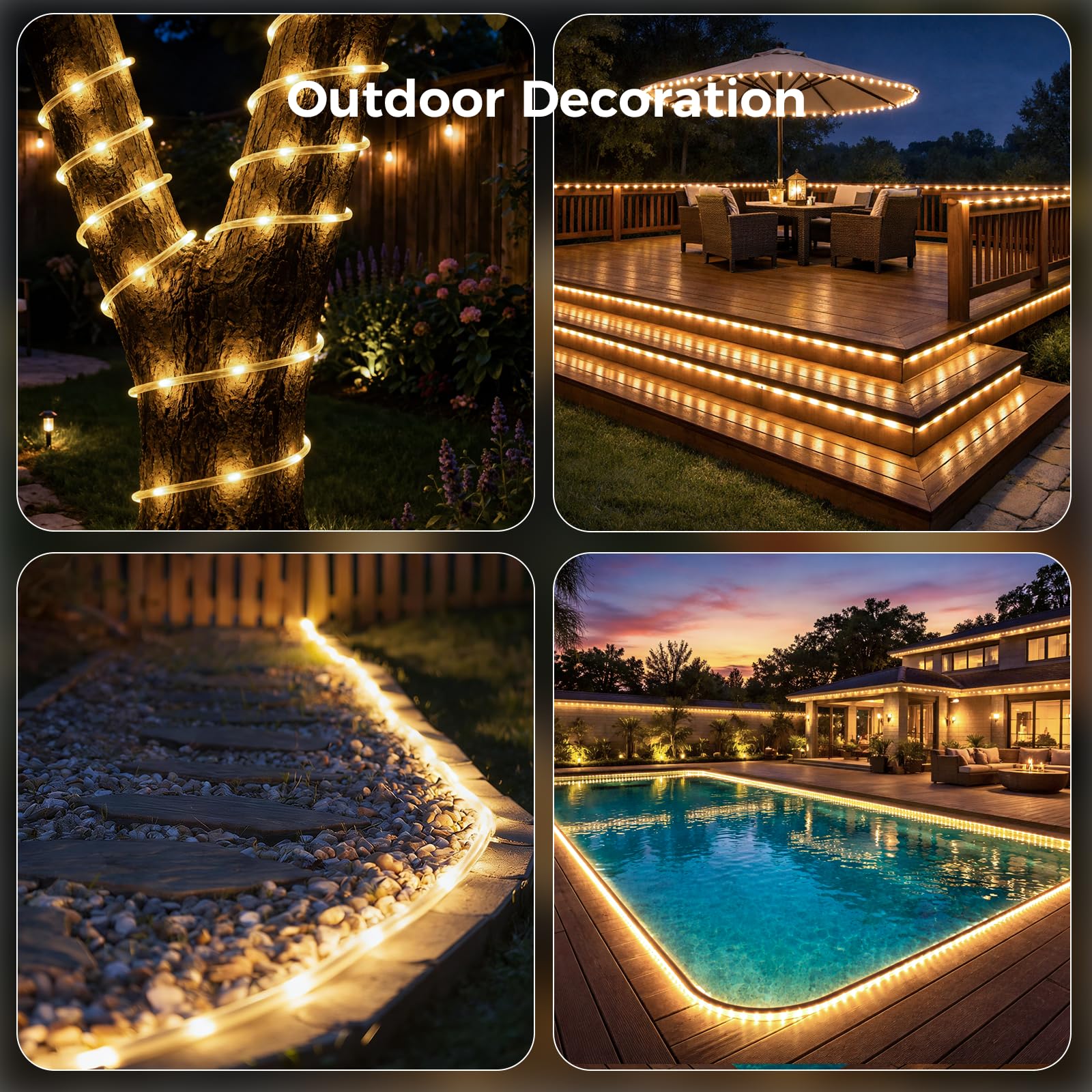Verbindbare Lichterkette 50 m 500 LEDs, 5 x 10 m Schlauchlichter Warmweiß, Wasserdicht, Fernbedienung, 8 Modi, für Garten, Terrasse, Weihnachten