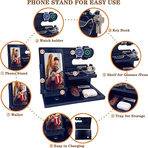 Miniatura 3 de Regalos para Navidad para hombre, regalos para papá de esposa, hija, hijo, regalos para hombres, organizador de mesita de noche negra