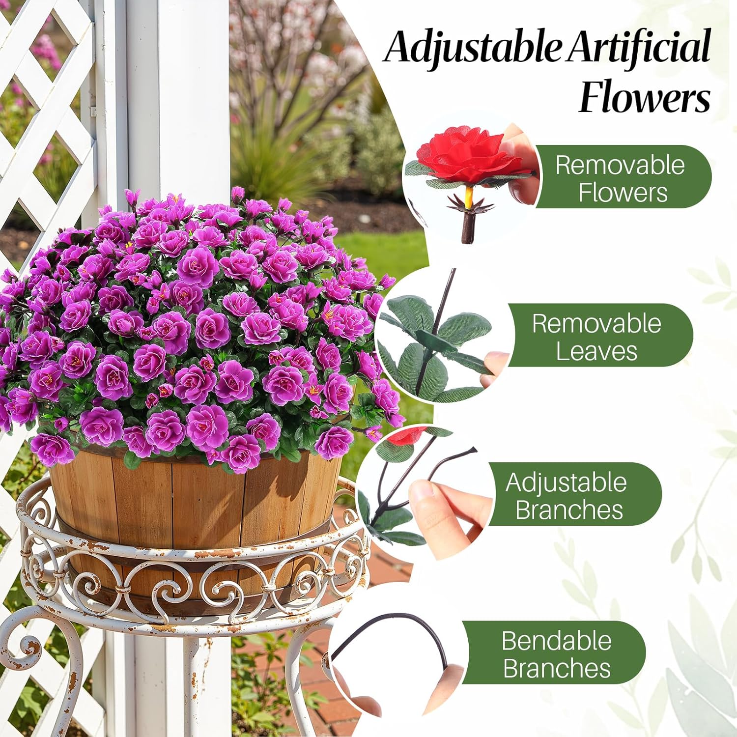 Alupssuc 12 Large Bundles Artificial Flowers for Outdoors Spring Decoration, UV Resistant Faux Flowers Silk Camellia Realistic Fake Flowers for Yard Patio Planter Porch Balcony Garden, Purple