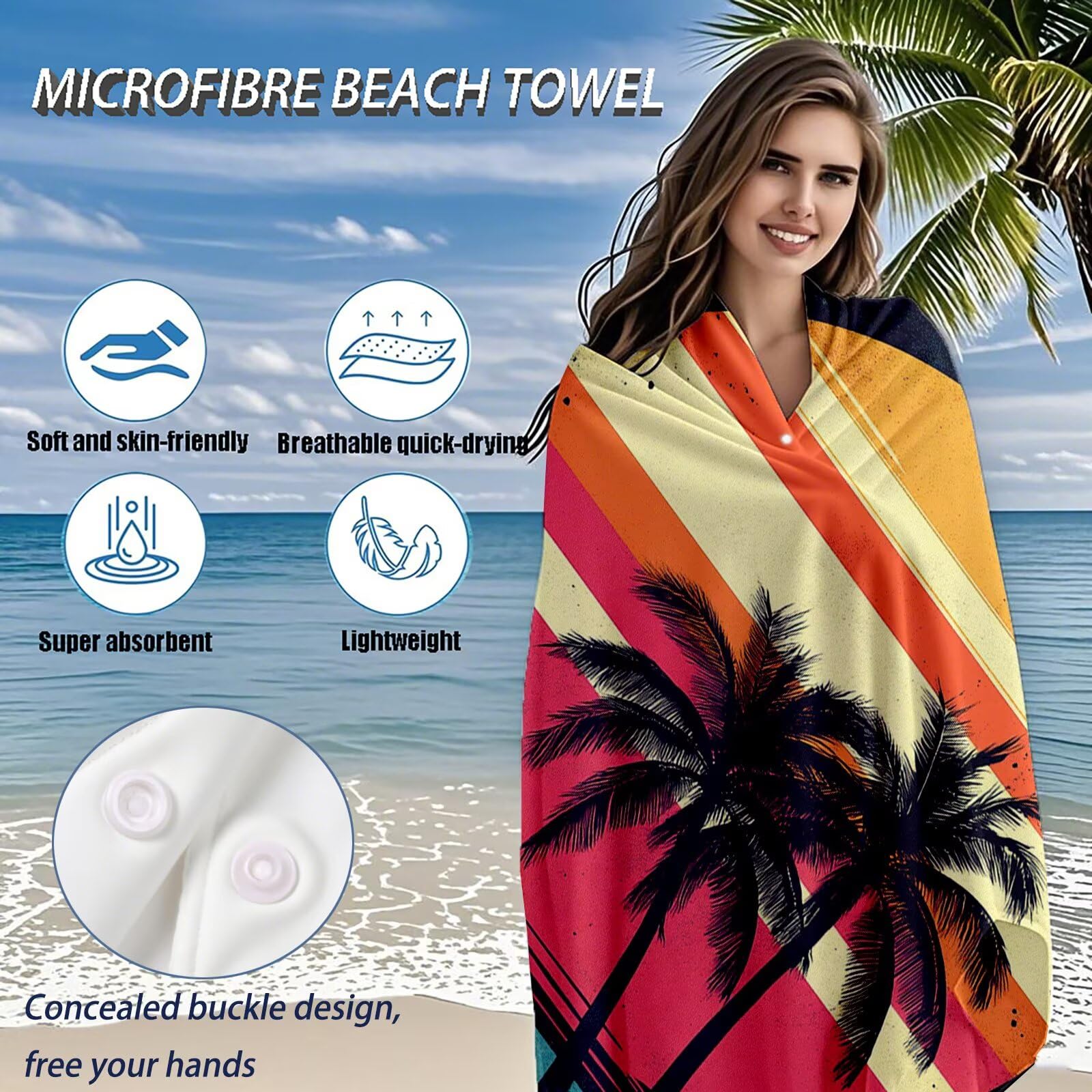 Serviette de Plage XXL 100x200 cm,Cocotier Serviette Plage Microfibre avec Séchage Rapide, Anti-Sable, Absorbante Fonction Design pour Vacances Piscine Pique-Nique Voyages Yoga, Cadeau Femme Q-486