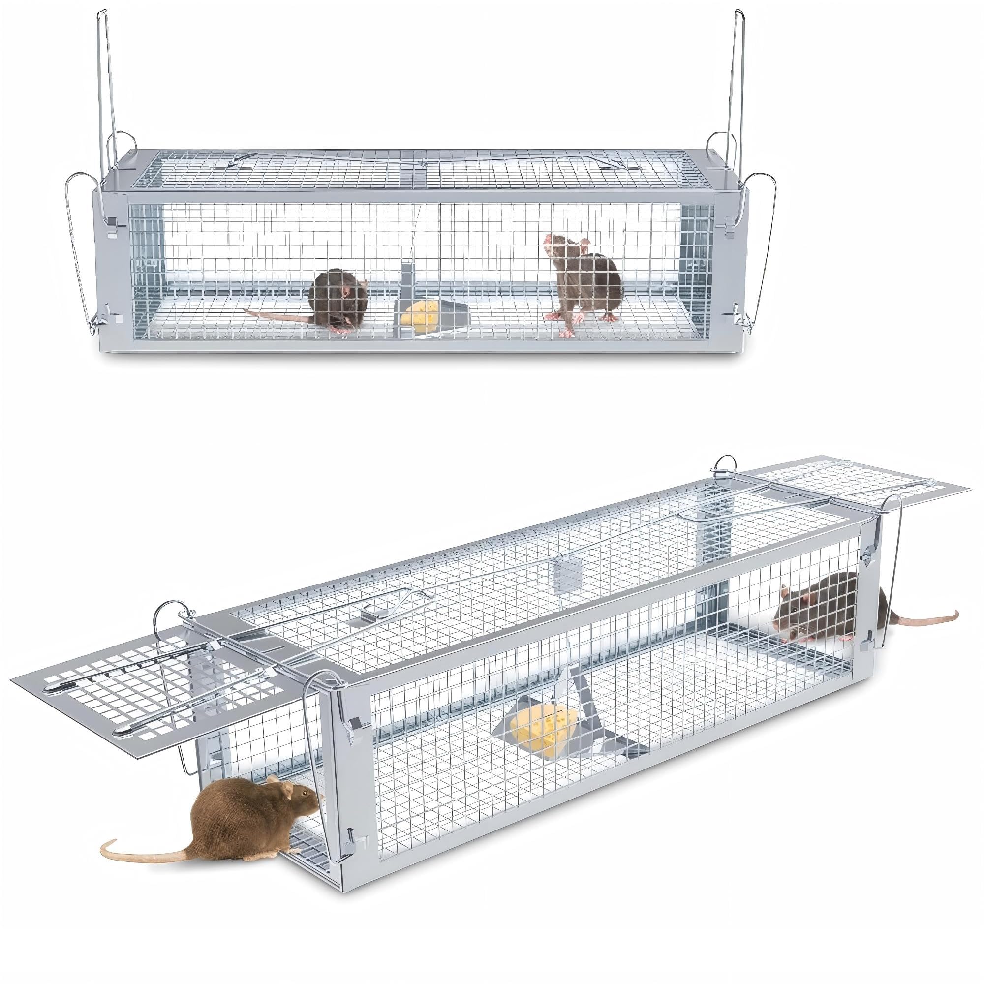 Humane Rat Trap, 2-Door Live Mouse Trap Cage for Indoor & Outdoor, Upgraded Effective Rodent Trap Cage, No Kill Mouse Trap Catch and Release, Suitable for Mice Mouse - 43cm x 14cm x 12cm