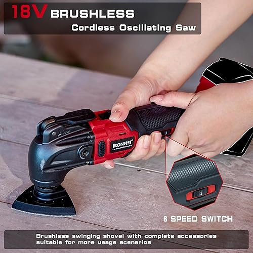 Miniatura 6 de IRONFIST Herramienta oscilante inalámbrica compatible con batería MILWAUKEE M18, motor sin escobillas de 6 velocidades 8000-20500RPM,