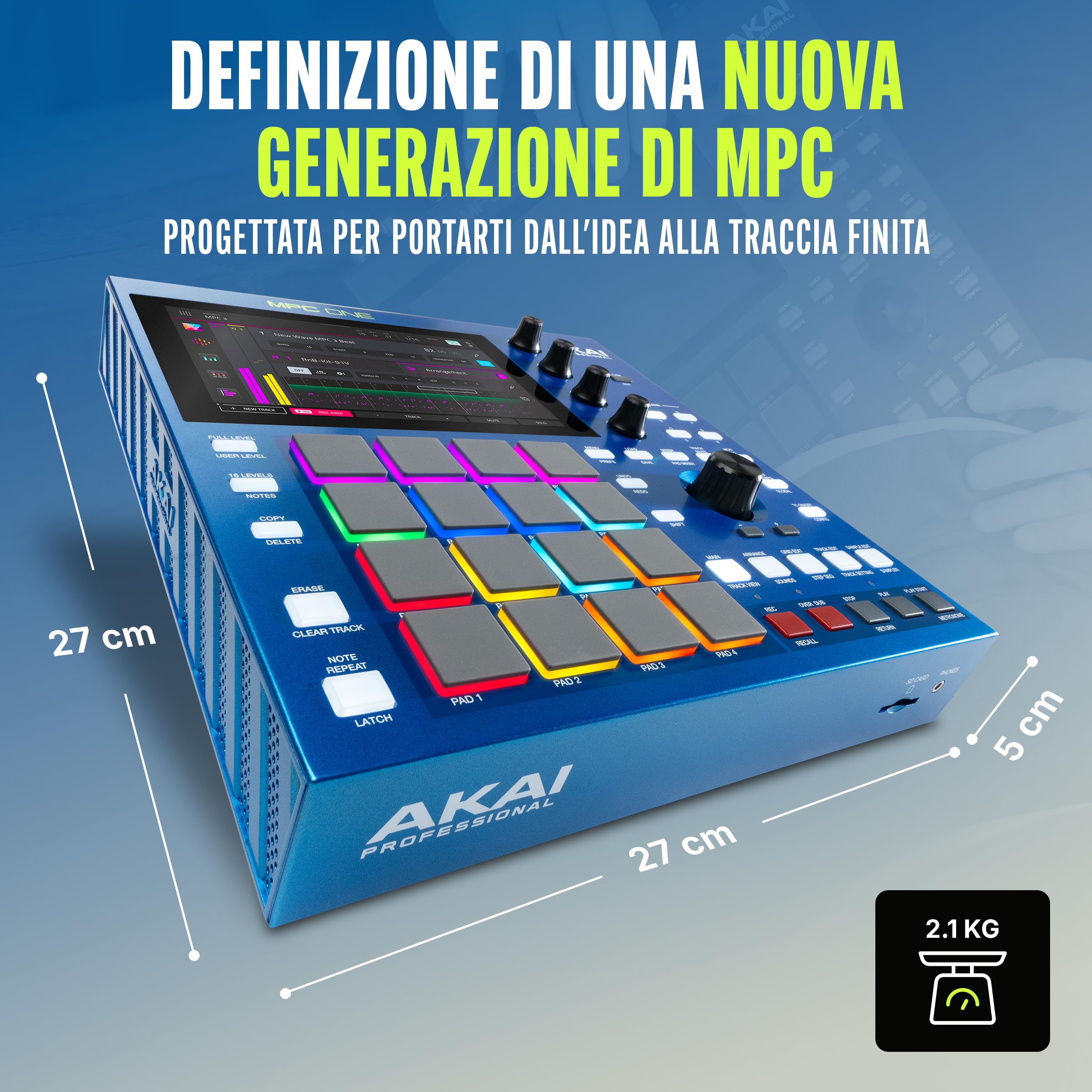Akai Professional MPC One G2 Centro di Produzione Standalone Next-Gen | Per Beatmaker e Producer, Sampling, Sequencing e Creazione Brani, con USB-C, 16 Pad MPC, Processore 8-core, 4 GB RAM