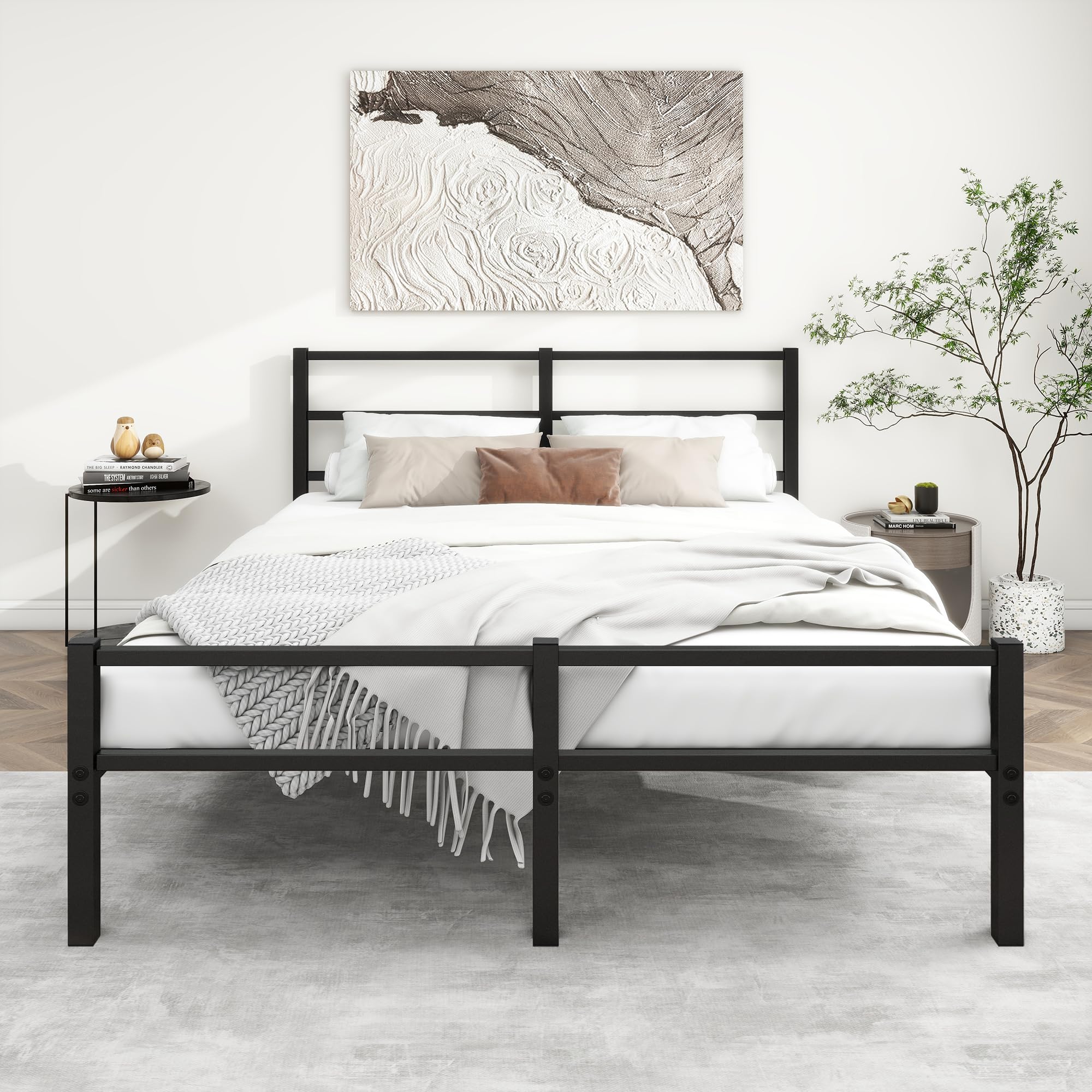 Metallbett 140x200 cm Bettrahmen mit Kopfteil und Fußteil, Bett für Erwachsene, Gästebett Doppelbett Schwarz