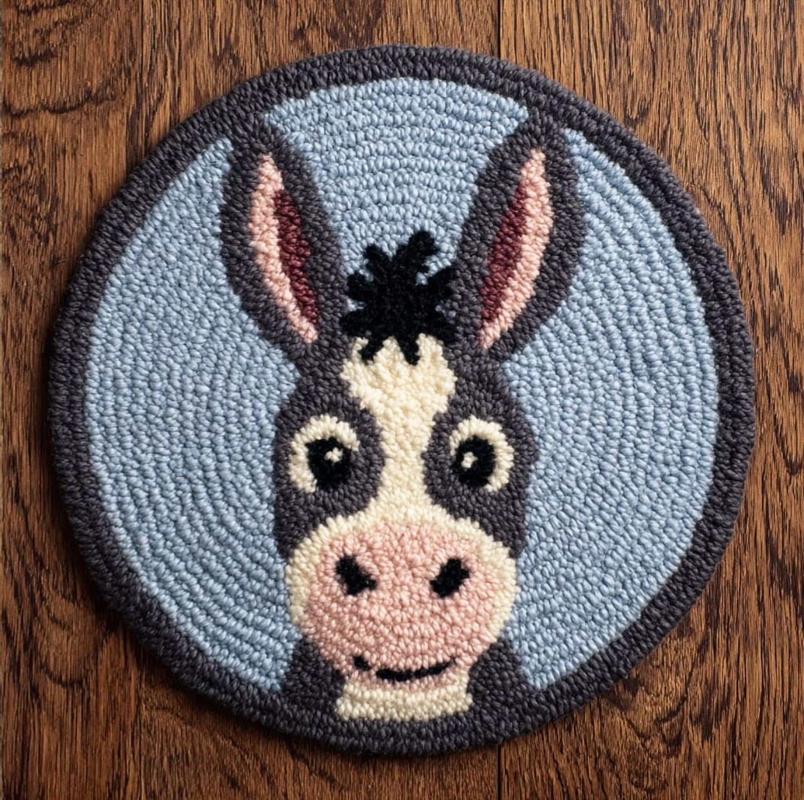 WallustrioaW DIY Tapestry Carpet Rug Making for Adults,Cute Donkey,Crochet Kit for Beginners,Carpet Making Set with Printed Canvas,Gift,50x50cm