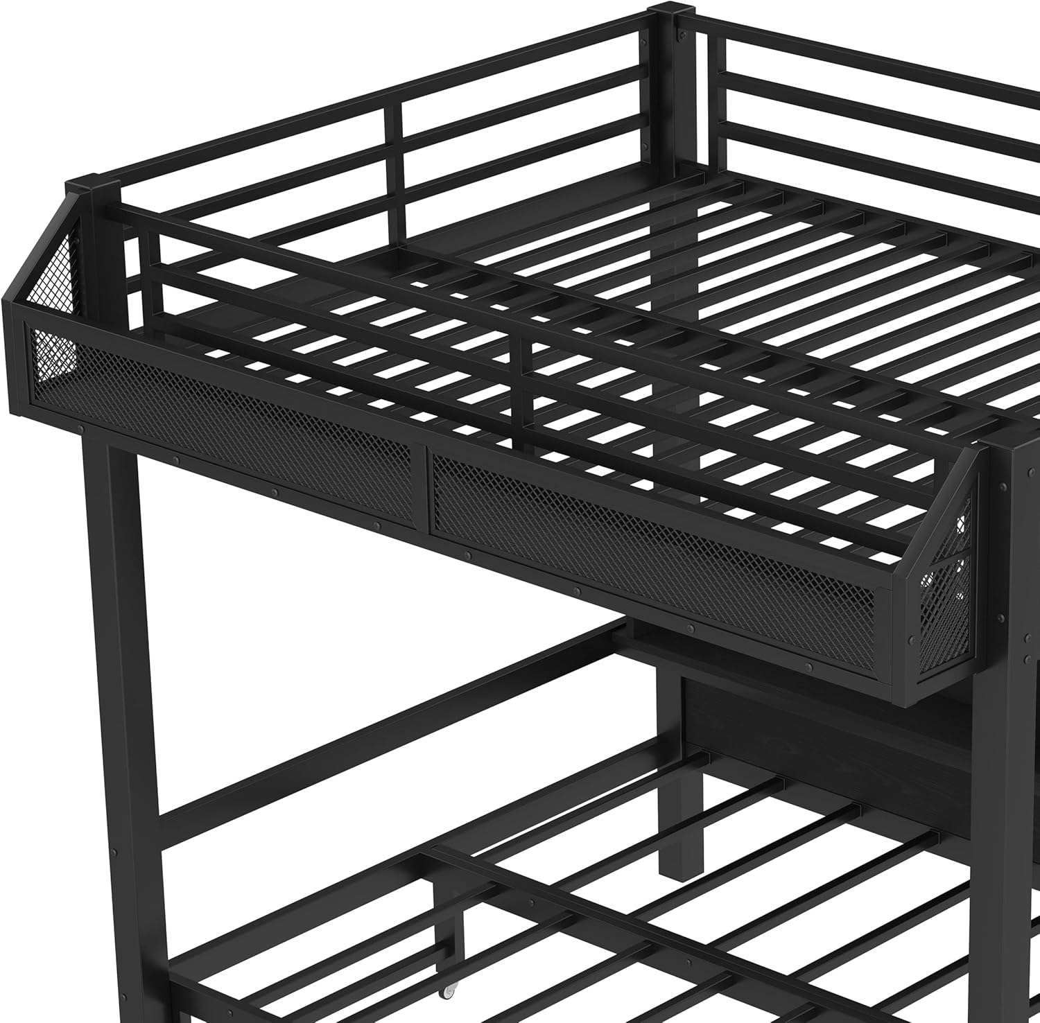Full over Full Bunk Bed with Storage Shelves and Drawers, Metal Bunk Beds with Lights and USB Ports, Lower Bunkbed Can be Converted, for Guest Room, Bedroom, Dorms, Muti-function and Noise-Free, Black
