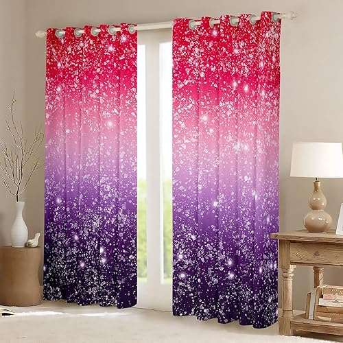 Miniatura 8 de Feelyou Cortinas de galaxia con purpurina para dormitorio, para niños y niñas, con aislamiento térmico, con diseño de estrella espacial, tratamiento