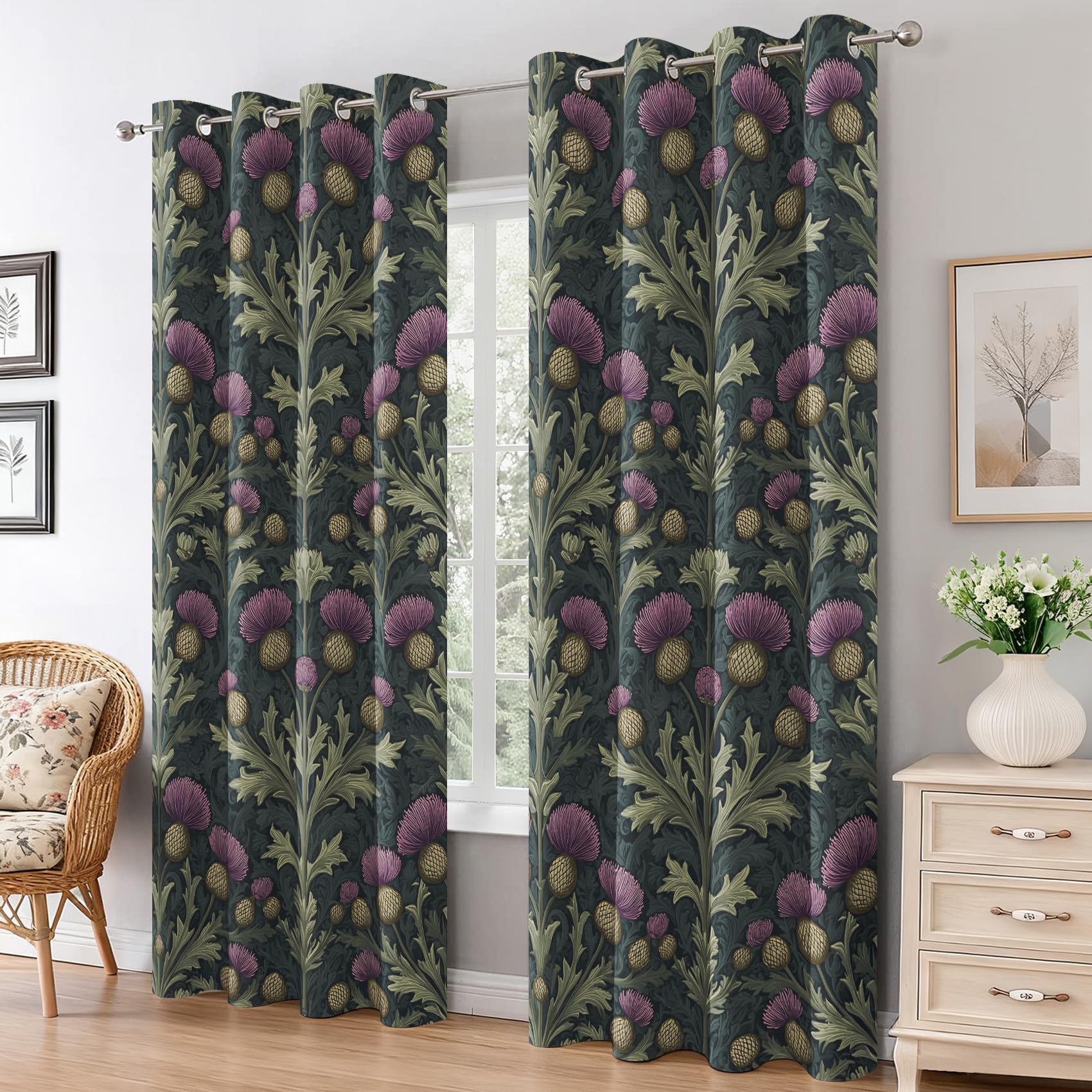 Generisch Schottische Distel Vorhänge, 95% Blickdichte, 2er Set 166 x 75