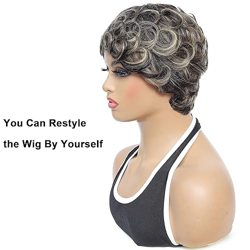 Miniatura 5 de NICE HOPE Pelucas de cabello humano corto para mujeres negras, 100% cabello humano brasileño hecho a máquina, sin encaje corte Pixie pelucas de