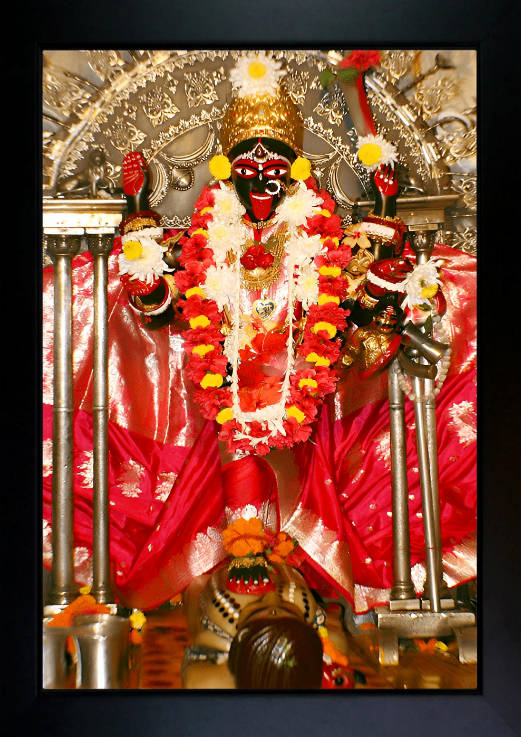 CrowdHall Dakshineswar Kali Photo Frame | Dakshineswar Kali Devi Maa Painting With Frame Wall Art for Living Room, Home Decor, Bedroom, Office. (Size 10 X 13.5 IN)