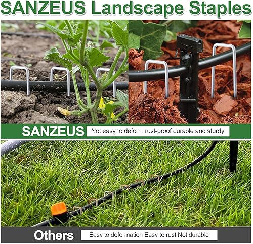 Miniatura 5 de Grapas galvanizadas de 8 pulgadas, paquete de 100 estacas de jardín de calibre 10, grapas de tierra para asegurar la barrera de tela de malezas,