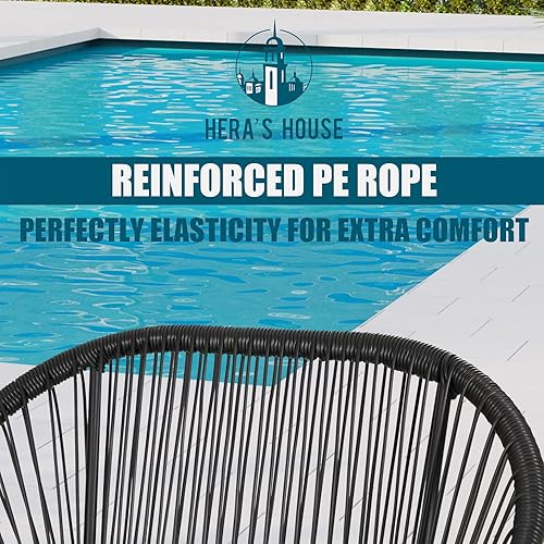 Miniatura 4 de HERA'S HOUSE Juego de muebles de patio de 3 piezas, juego de conversación de mimbre para exteriores con 2 sillas acolchadas tejidas a mano, mesa