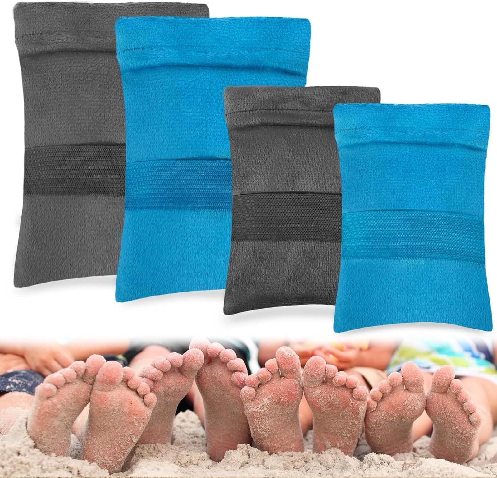 4PCS Sand Remover For Beach, Wipe Cleaner Sand Wipe Off Mitts For Beach Party Powder Pouch Beach Vacation Camping Essentials Blue Gray