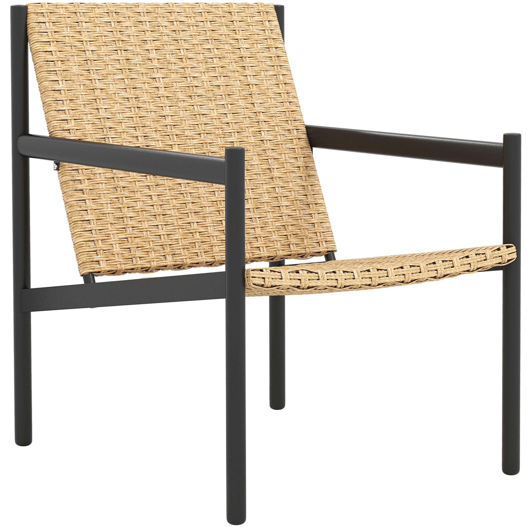 Outsunny Garden Rattan Chair Single Outdoor Weatherproof Chair with Armrest Inclined Back and Steel Structure Load 120 kg for Terrace Patio Balcony Natural
