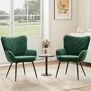 COLAMY Wohnzimmer Sessel 2er Set, Samtbezogener Relaxsessel mit hoher Rückenlehne, Gepolsterter Komfortsessel mit Wingback-Design, Lounge Chair mit Holzbeinen für Wohnzimmer, Leseecke, Grün