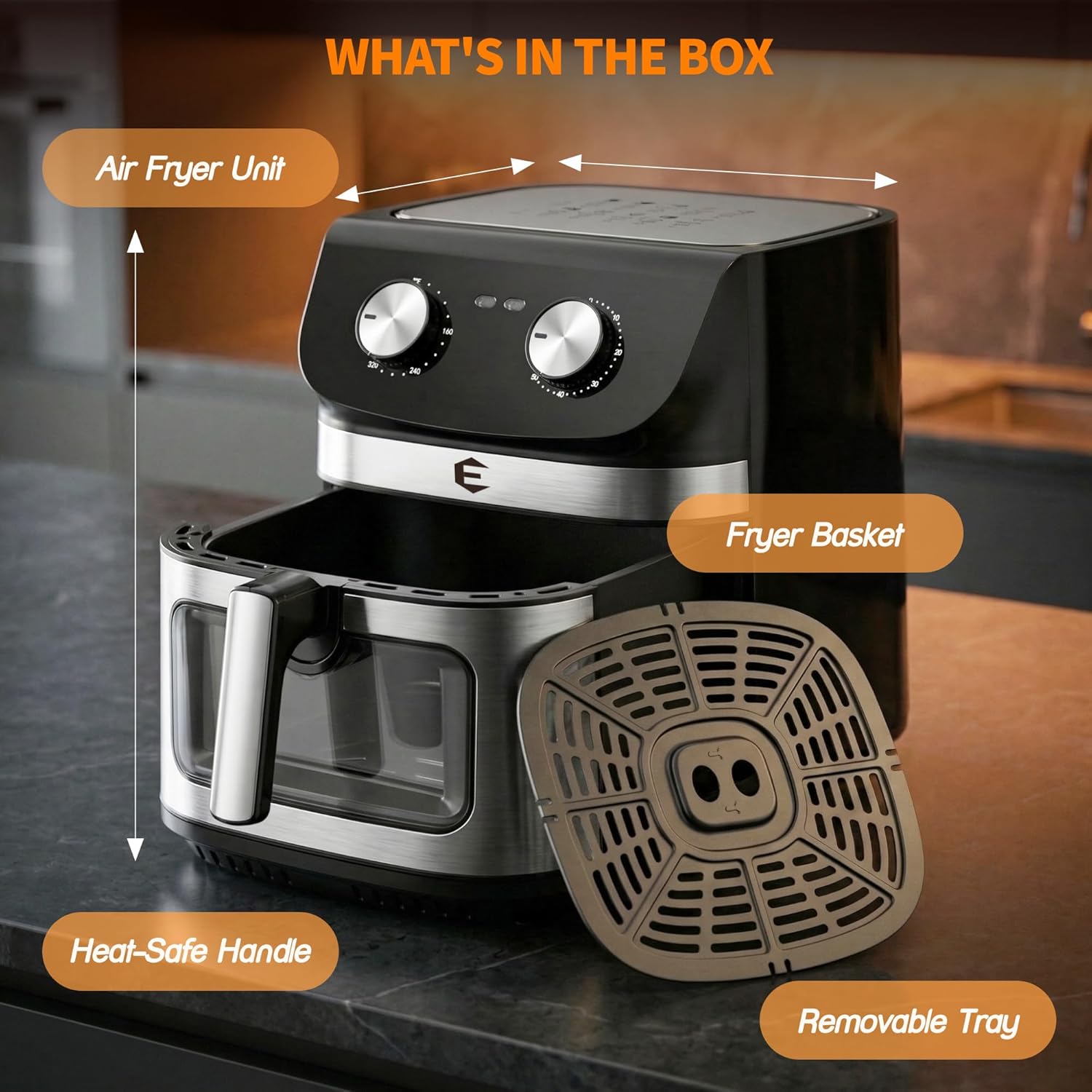 Large Air Fryer 9.5QT, 12-in-1 Stainless Steel AirFryer with Viewing Window, Non Toxic Air Fryer with Manual Knob Control, Dishwasher-Safe Basket, Family-Size Healthy Cooker for Wings, Fries