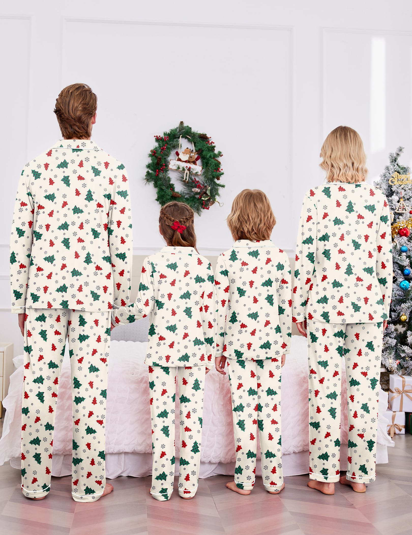 Ekouaer Pijamas familiares de Navidad a juego de manga larga con botones para festivales y fiestas