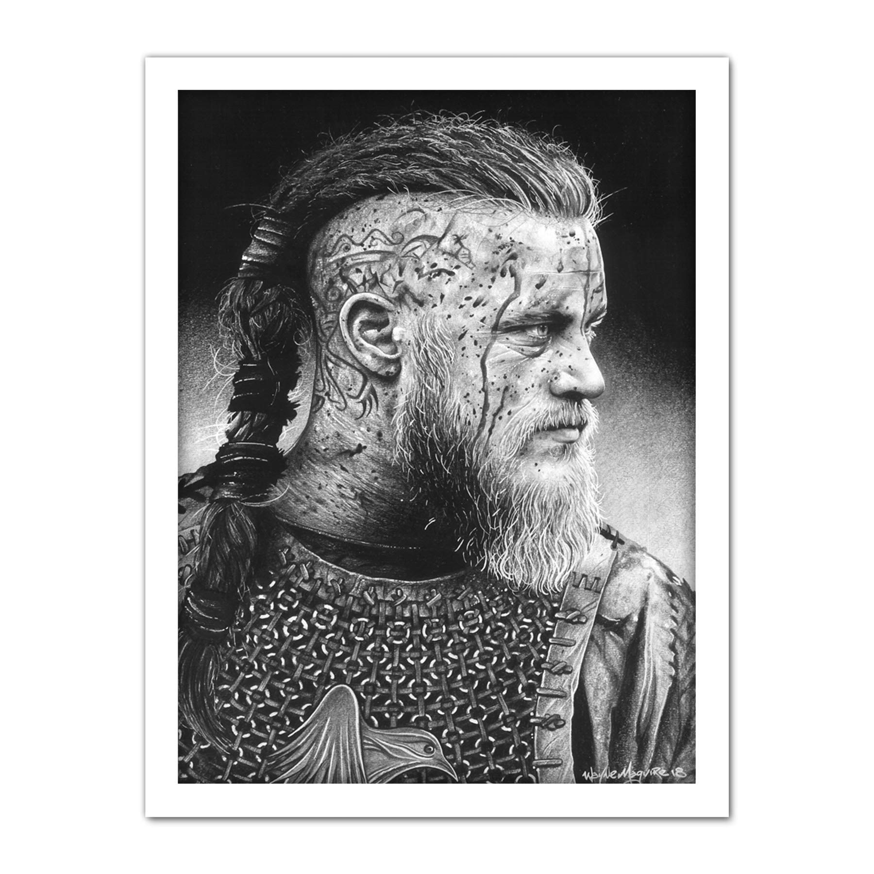 Ragnar Vikings Warrior Wayne Maguire Artwork Framed Wall Art Print 18X24 Inch