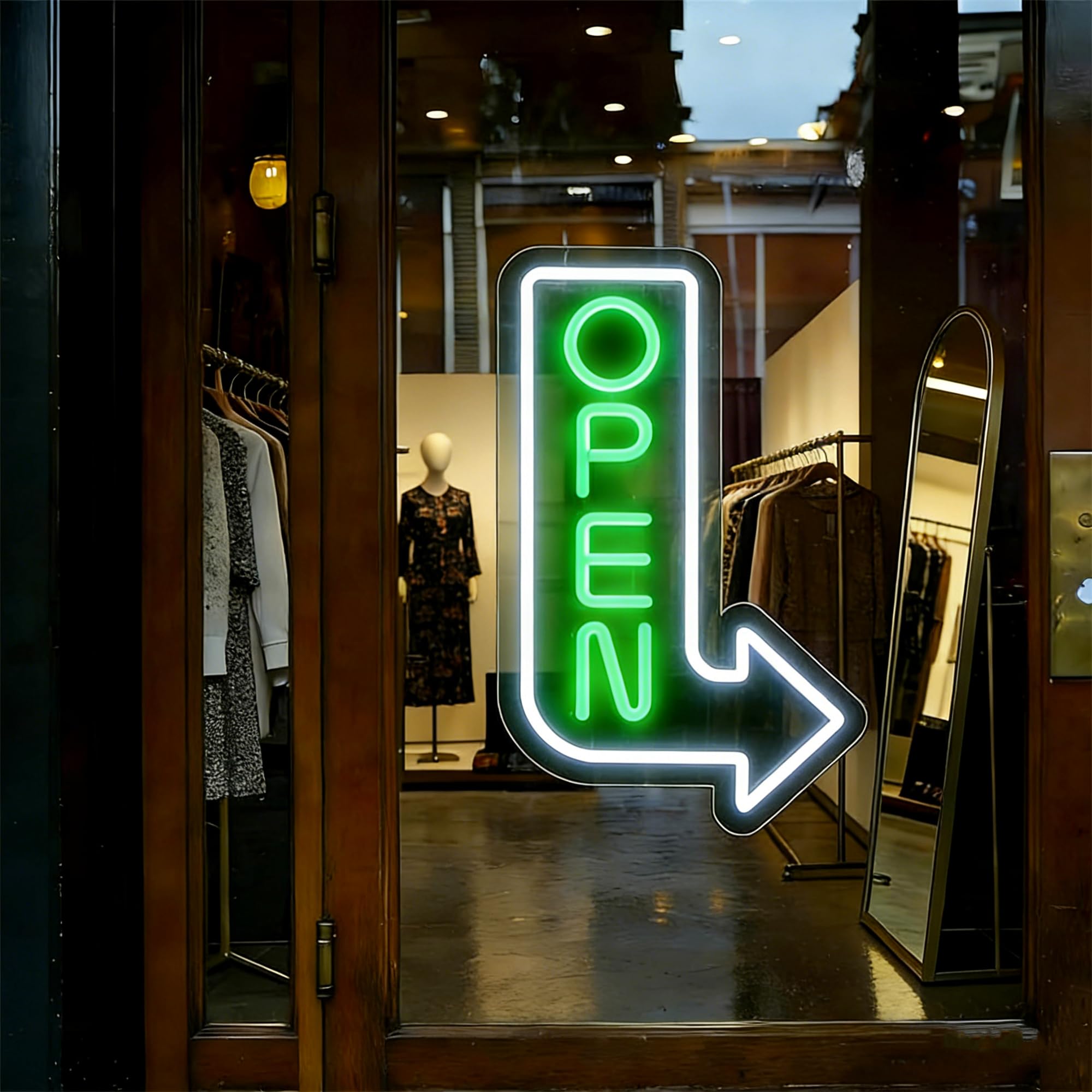Led Open Sign,Business Arrow Open Neon Light up Signs for Store Front Restaurant Hotel Shop Bar Club Wall Window Decorations,Dimmable Switch and Hanging Chain,USB Power
