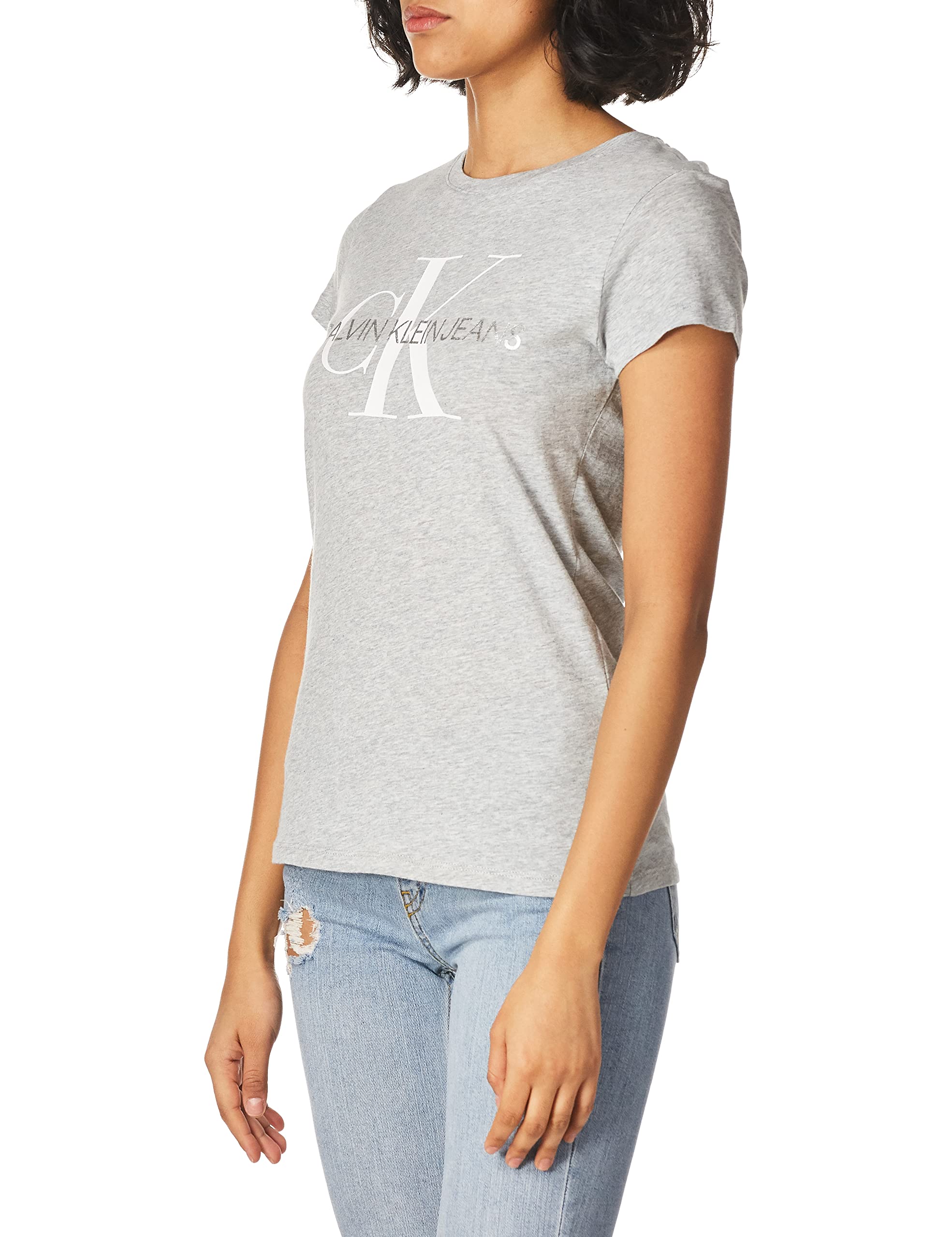 Calvin Klein Women's Foil Monogram Logo V-Neck Short Sleeve Iconic Tee