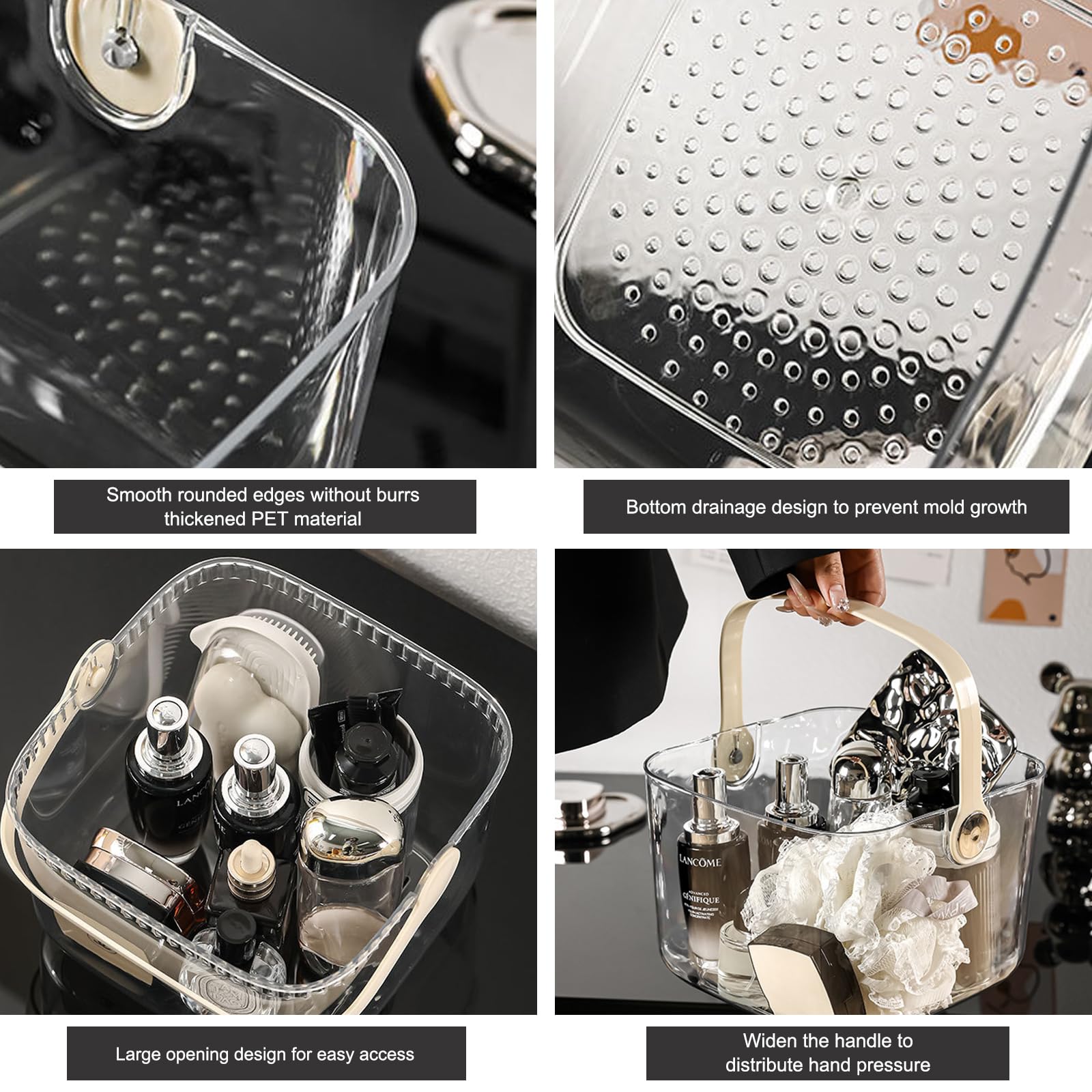 Balakaka Cestino per Doccia Portatile con Maniglia, Cesto Portaoggetti Con fori di Drenaggio, Gande Capacità Basic Cesto Portaoggetti per Bagno e Cucina