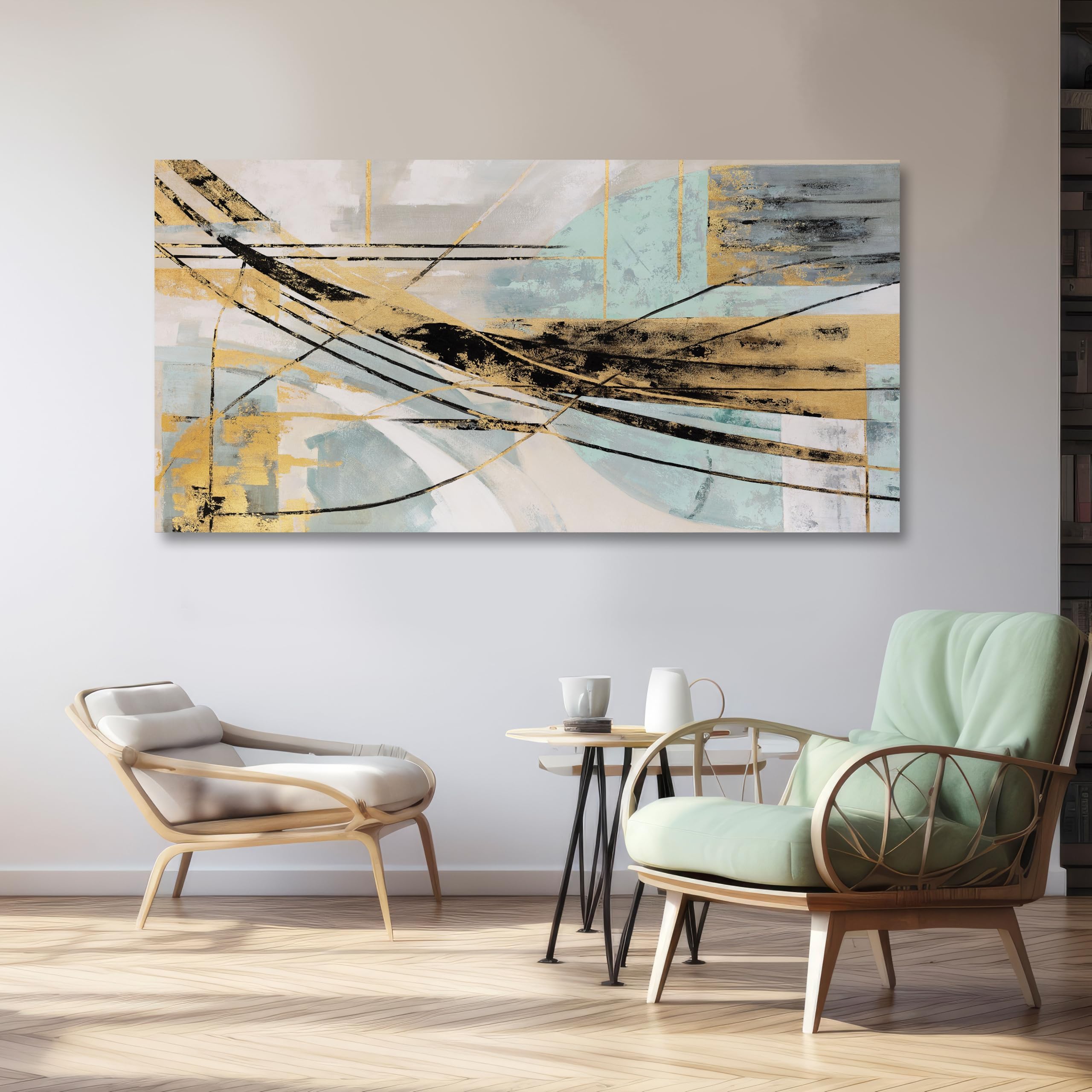 lianyibo Abstract Canvas Wall Art Modern Black-Gold and Blue Grey Poster Prints Artwork for Living Room Bedroom Office Decor(65x130cm/Frameless)