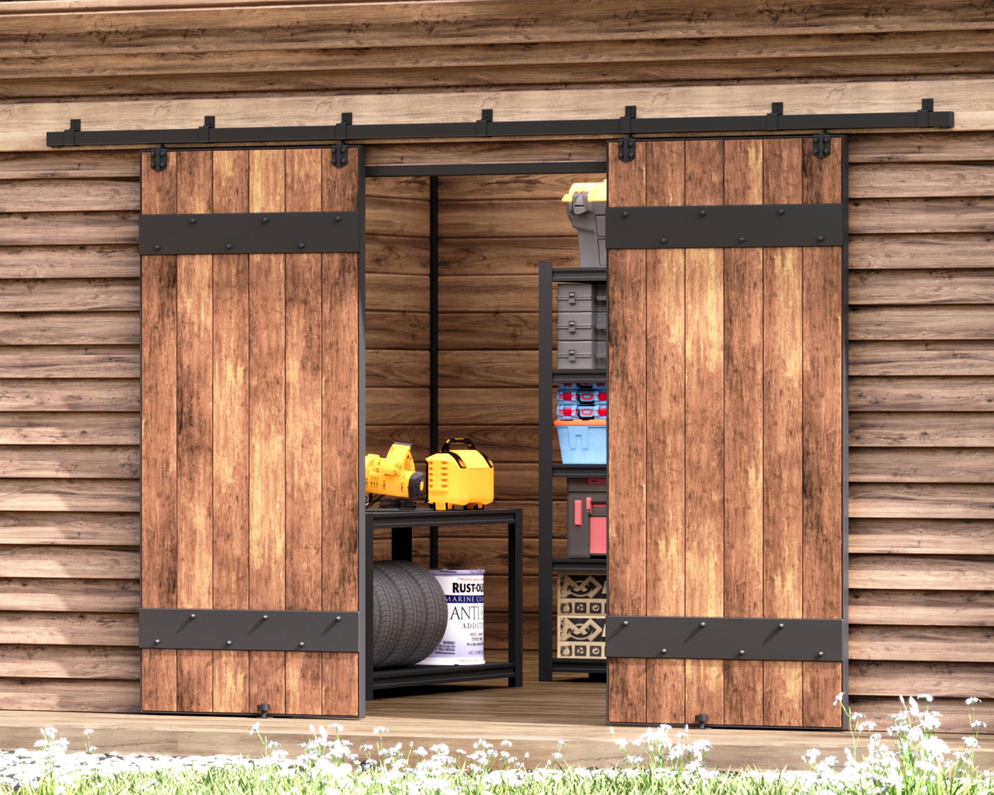 Easelife 16FT Exterior Sliding Barn Door Hardware Kit, Box Rail Track, 450lb Capacity, Black Weather-Resistant Steel, Wall Mount System for Outdoor Use, Fit Double 48in Door — Amazon image 11