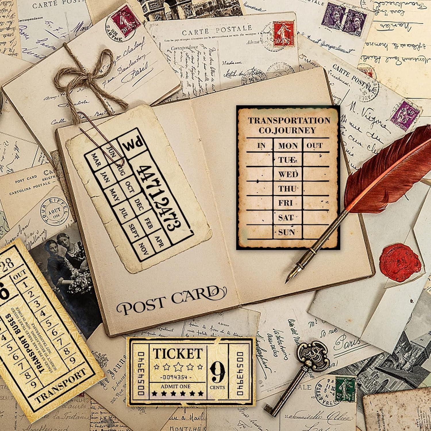 GLOBLELAND 3 Sheets Vintage Stamps Clear Stamp for Card Making Tickets Silicone Stamps Travel Postcard Transparent Stamp Set for Scrapbooking DIY Embossing Journaling