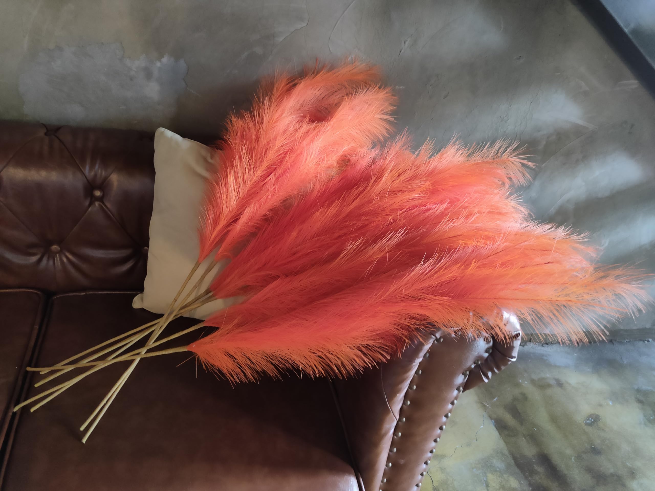 Pampas Grass Decor Tall,8pcs 43.3"/110cm Large Pampas Floral Fluffy,Long Feather Flowers for Boho Wedding Arangement Bedroom Living Room Decorations (orange - Image 4