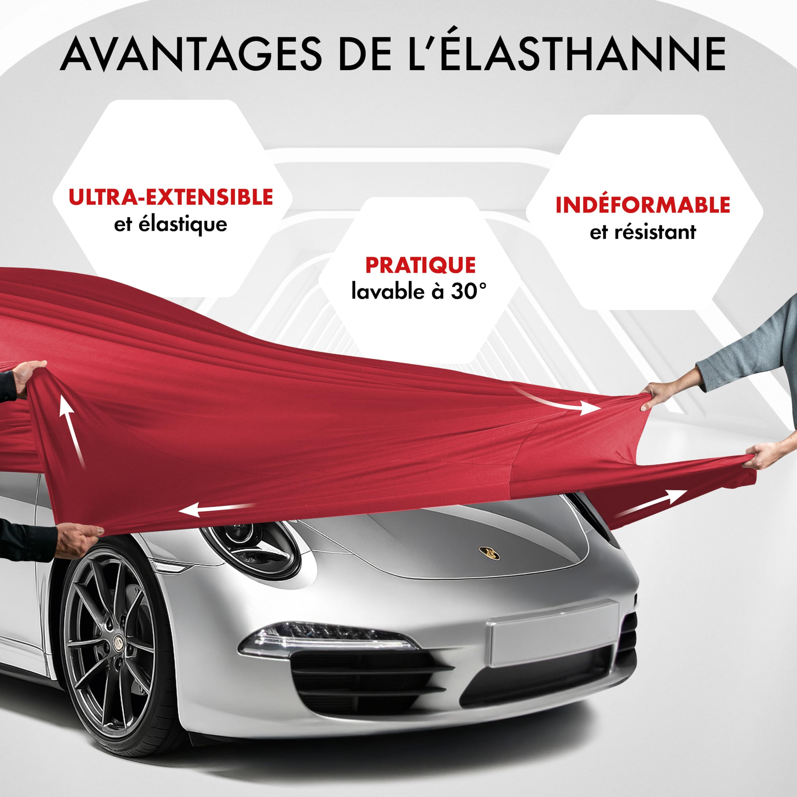 WALSER Premium Housse de Voiture d’intérieur - Protection complète, Tissu élastique et Respirant, Anti-poussière, Doublure Douce, Ajustement serré, Indoor Stretch Plus, Taille 2 Voiture Rouge