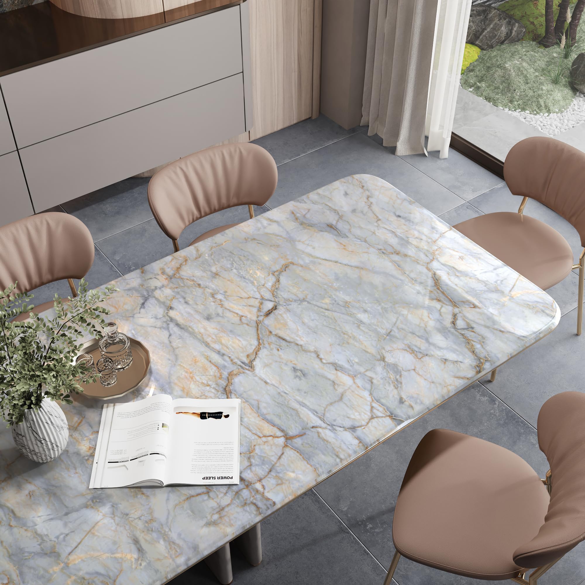 Boobest Carta da parati in marmo di grandi dimensioni, 80 x 899 cm, carta da parati autoadesiva blu oro marmo carta da contatto per controsoffitti impermeabile rimovibile marmo vinile extra largo