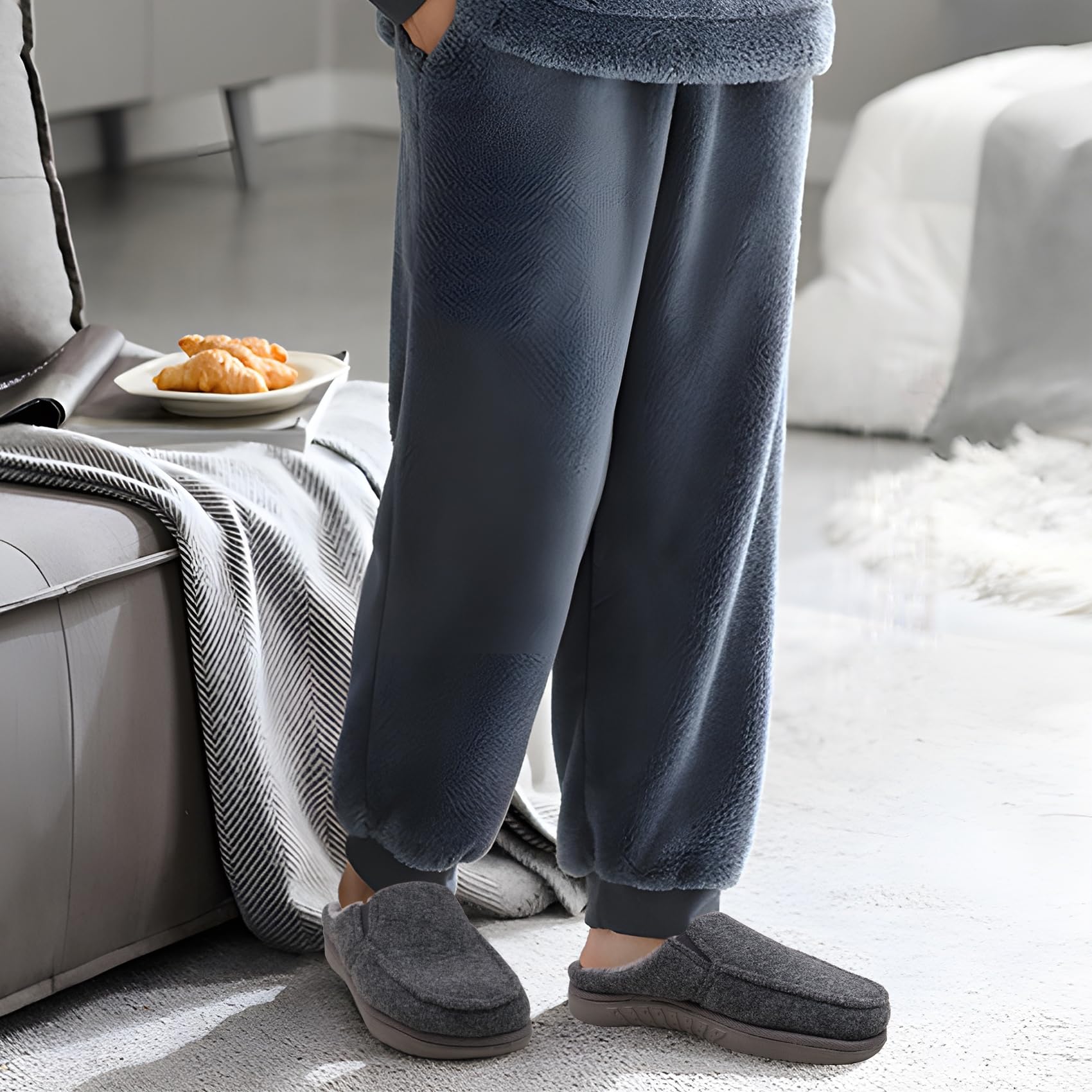 ONCAI Hombre Zapatillas de estar por casa,Zapatillas Familiares Con Suela de Goma Sentro y Fuera de la Sala de Espuma de Memoria de Alta Densidad de Lana y Algodón (EU Talla 6-14)