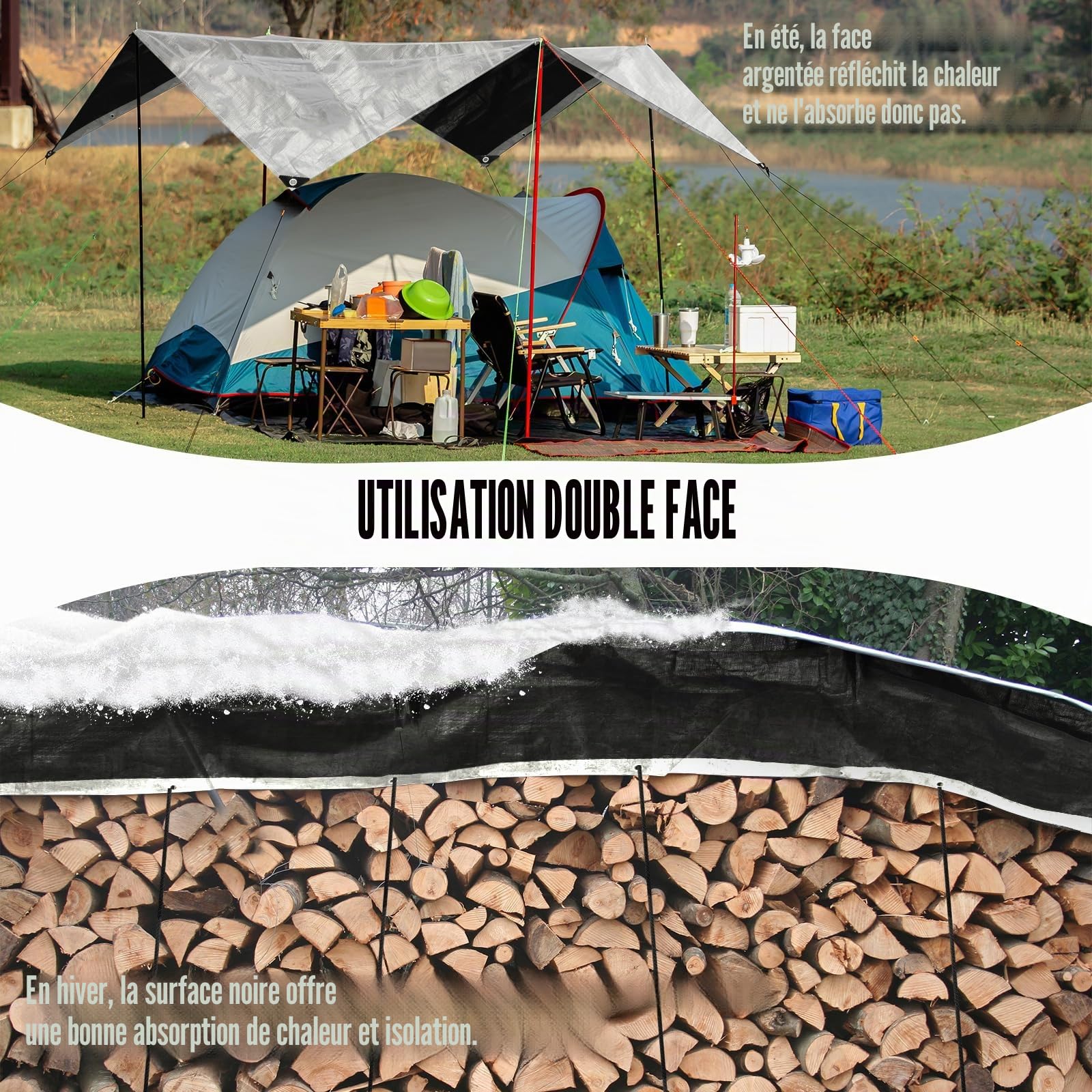 Bâche avec œillets - 260 g/m² - Imperméable - Protection - Bâche tissée - Universelle - Résistant à la déchirure - Résistant aux UV - Pour meubles de jardin, trampoline, toit, voiture, camion, bois