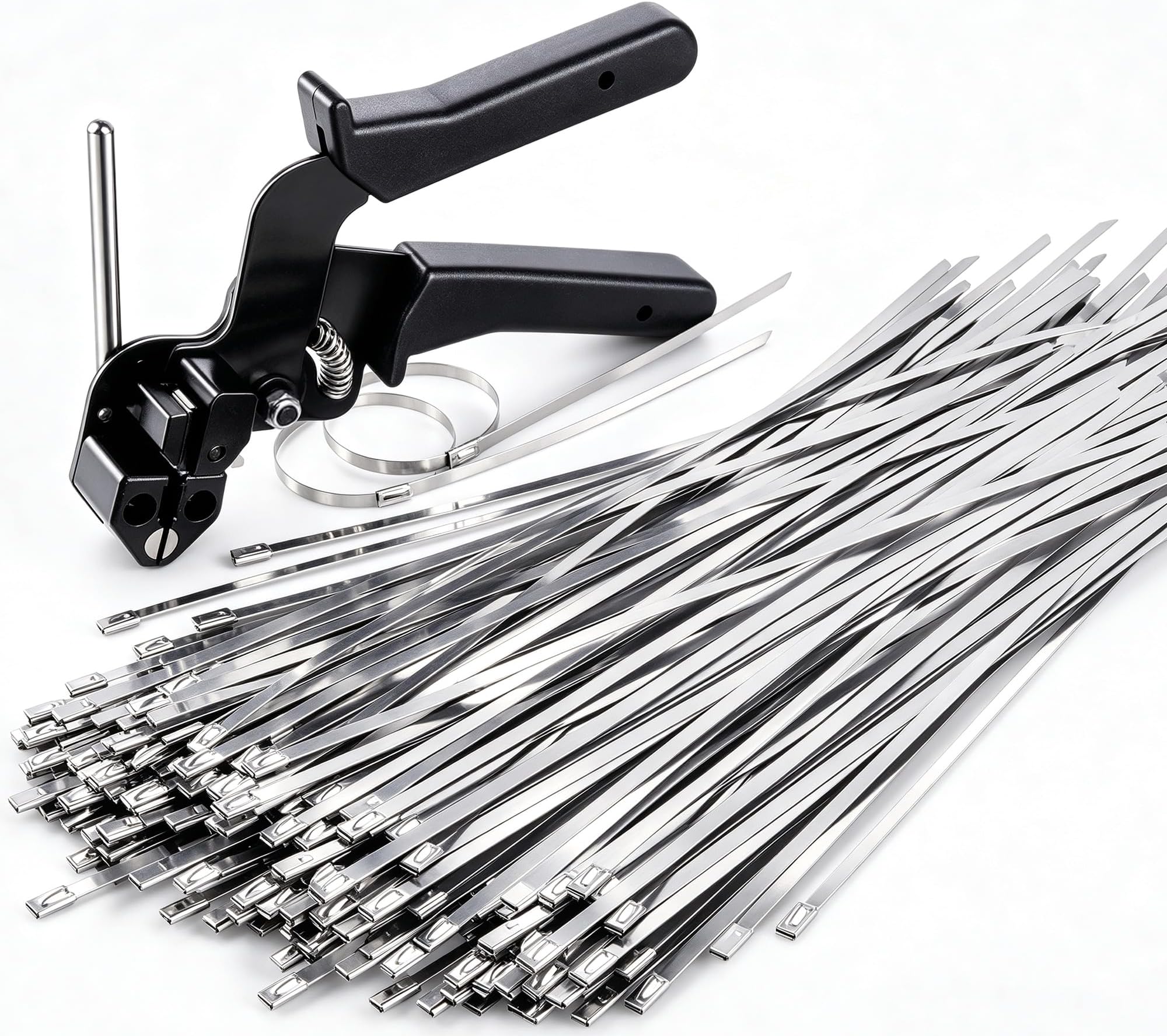 Sinlon Cable Tie Gun Kit with 150Pcs 11.8" 304 Stainless Steel Ties