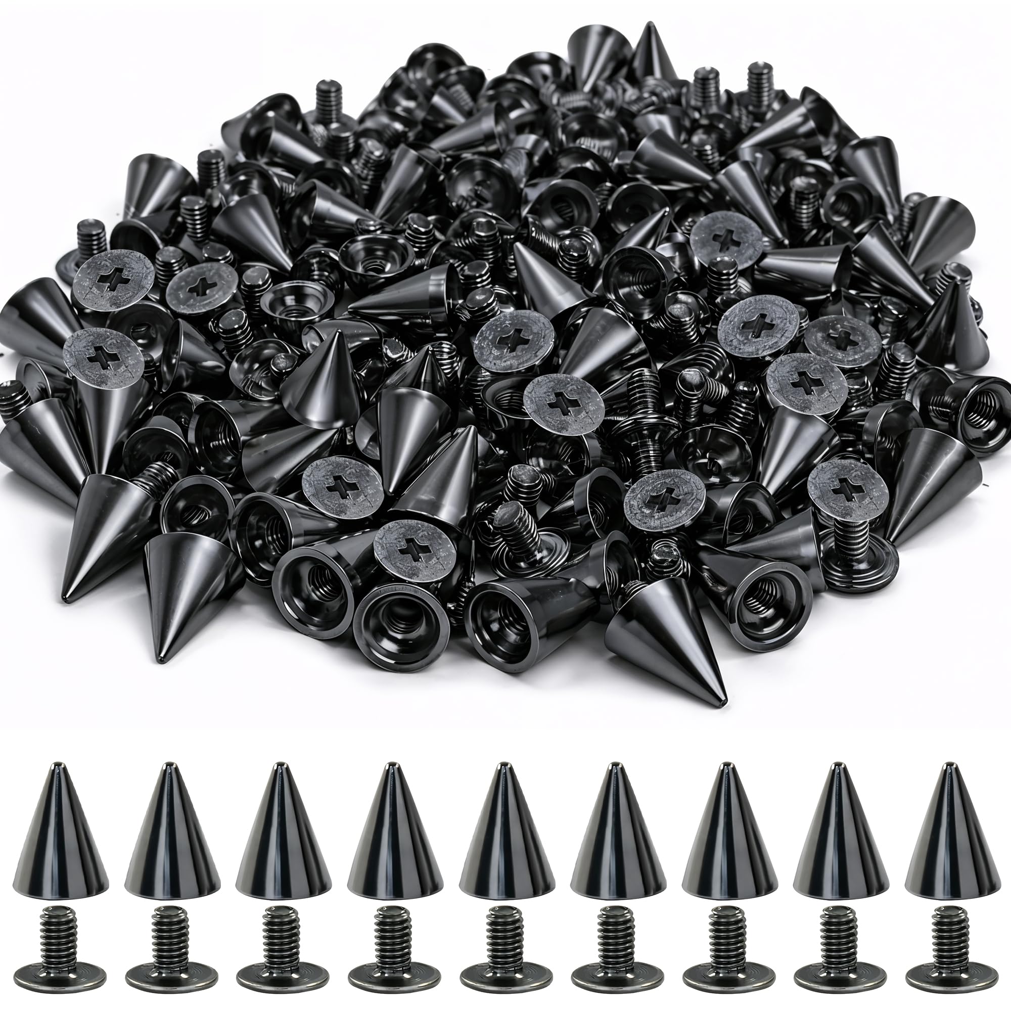 Trimming Shop 7x10mm - Cone Spike Studs Screw Back for Leather Craft, Punk Metal Rivets for Jackets, Shoes, Bags DIY Gothic Clothing Accessories, Gunmetal, 50pcs