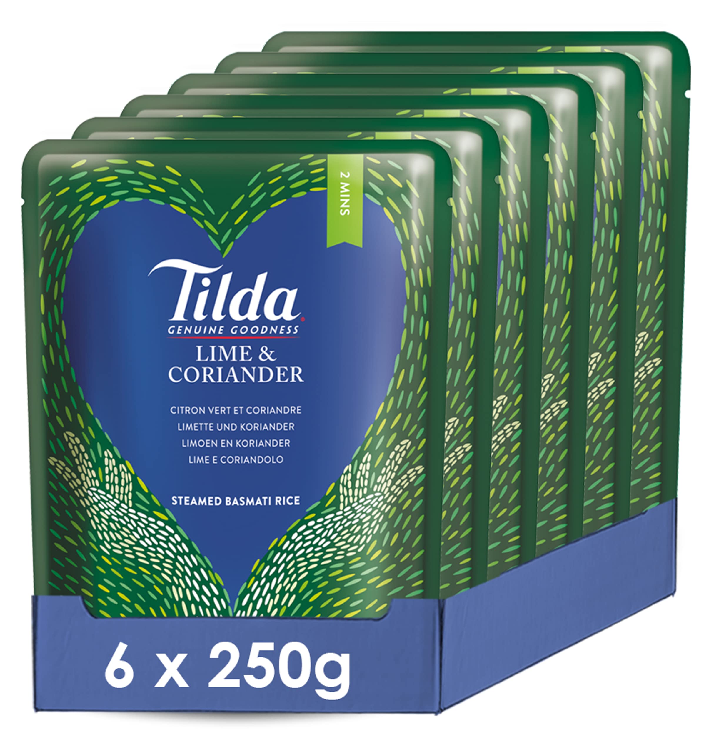 Tilda basmatireis gedämpft con lime e coriandolo per microonde, 6 confezioni (6 x 250 g)