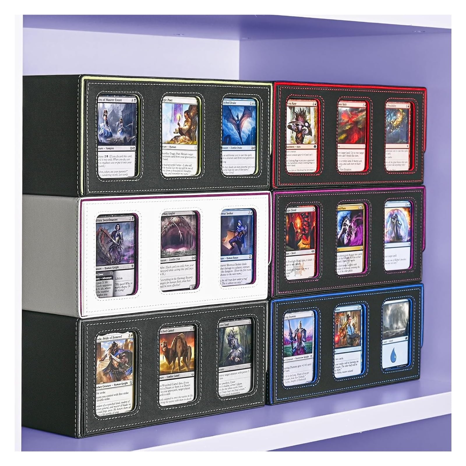 Deck Box Caja for guardar cartas coleccionables, mazo Commander, con ventana de exhibición(Black-Purple)
