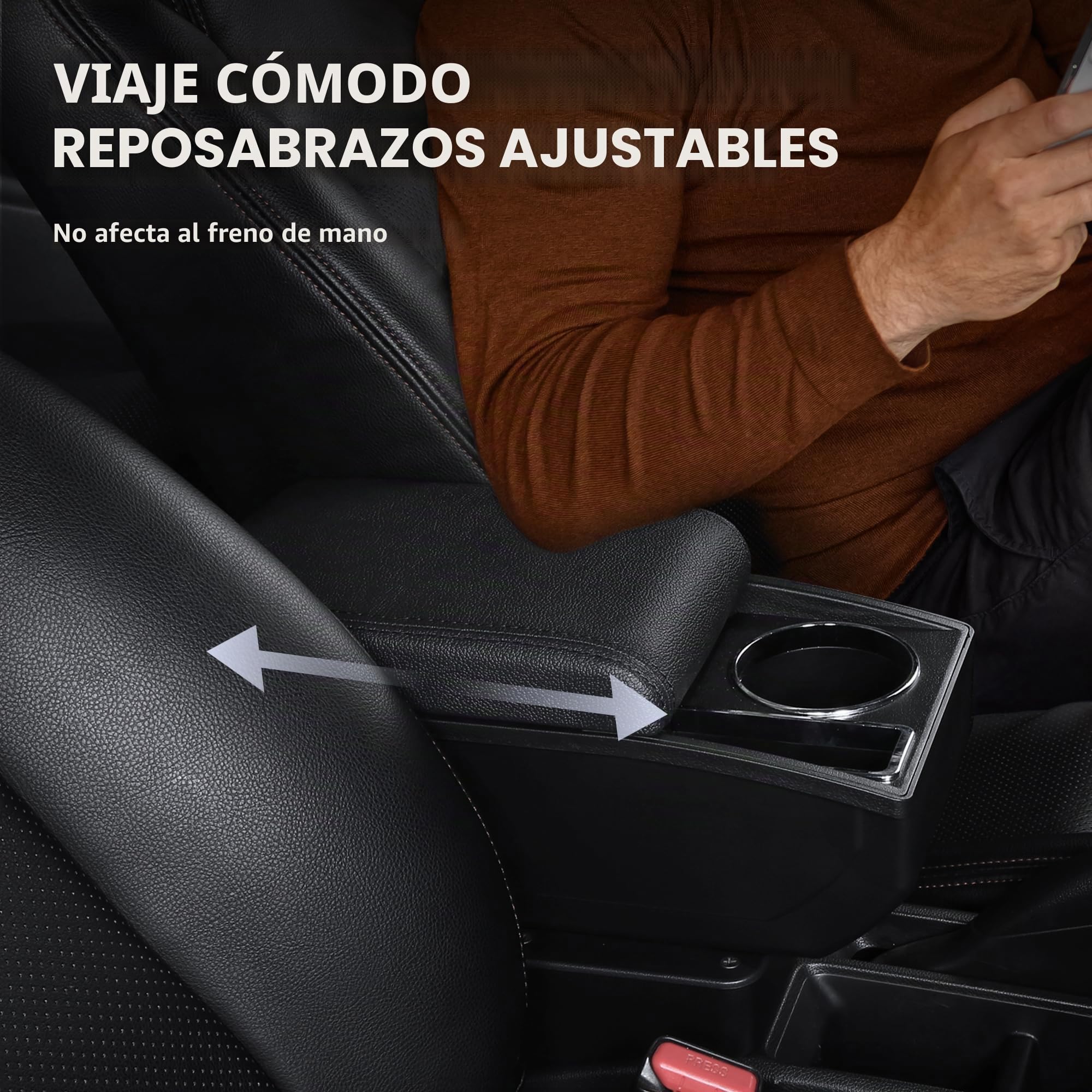 Apoyabrazos para Citroen Berlingo 2010-2020 Consola Central de Coche Doble Capa de Espacio de Almacenamiento con Portavasos Fácil de Montar Cuero Cómodo y Duradero Negro (Línea Negra)